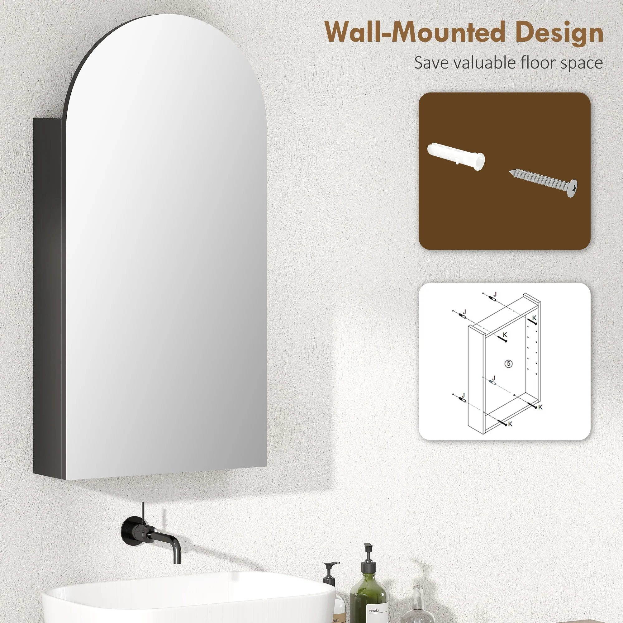 HOMCOM Bathroom Mirror Cabinet With Adjustable Glass Shelves - Image 6