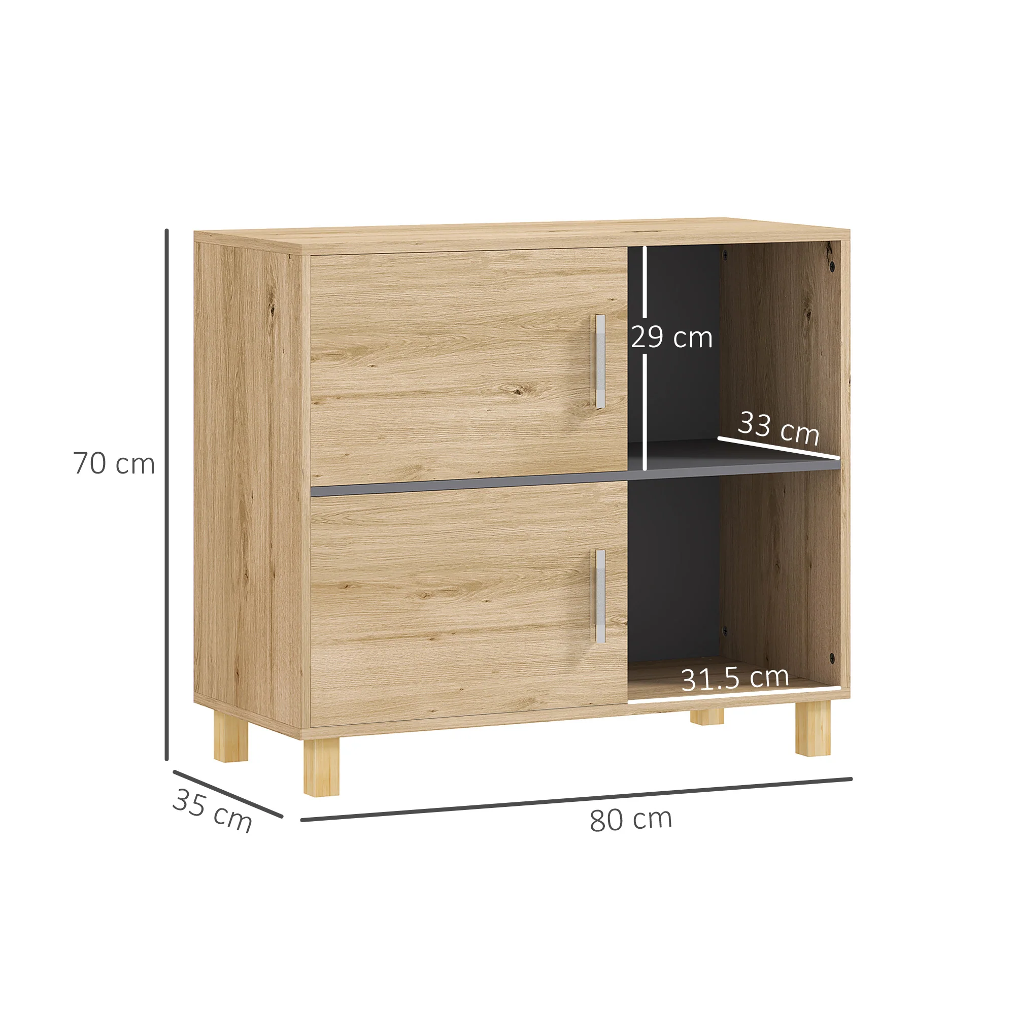 HOMCOM Bathroom Storage Cabinet With Open Compartments And Double Doors - Image 5