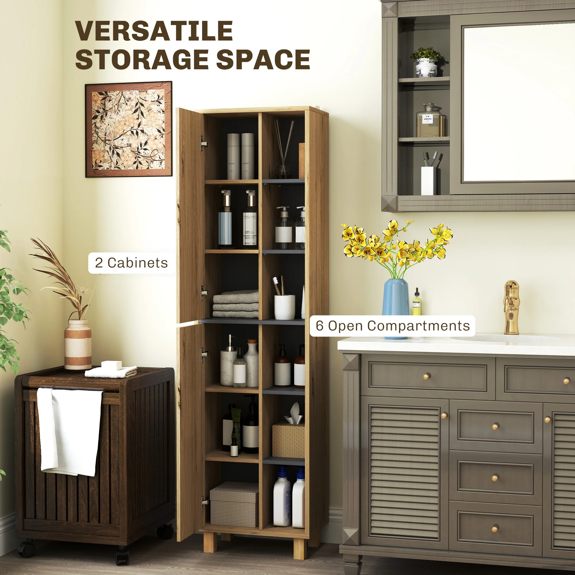 HOMCOM Bathroom Storage Unit With 6 Open Compartments And 6 Shelves - Image 3