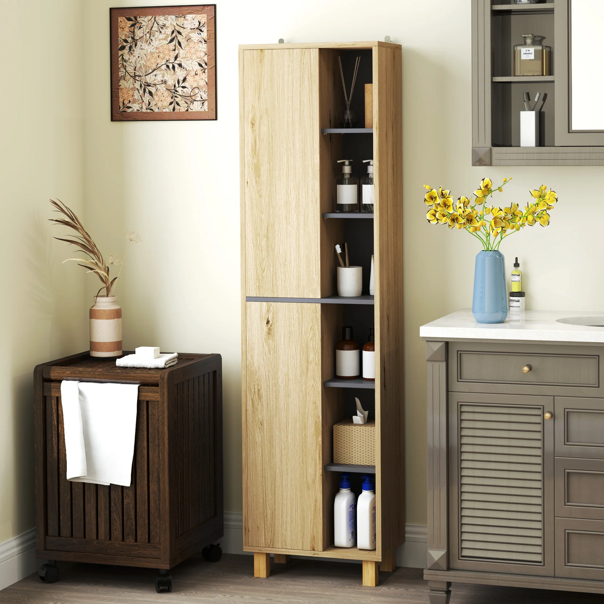 HOMCOM Bathroom Storage Unit With 6 Open Compartments And 6 Shelves - Image 8