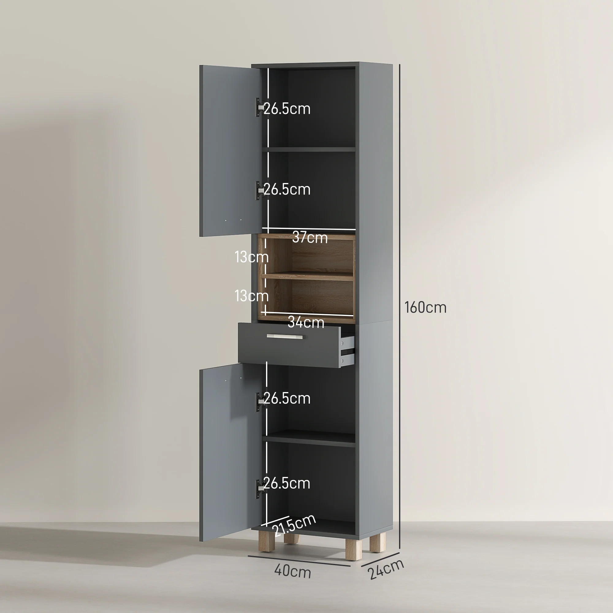 HOMCOM Bathroom Storage Unit With Open Shelves And Drawer - Image 5