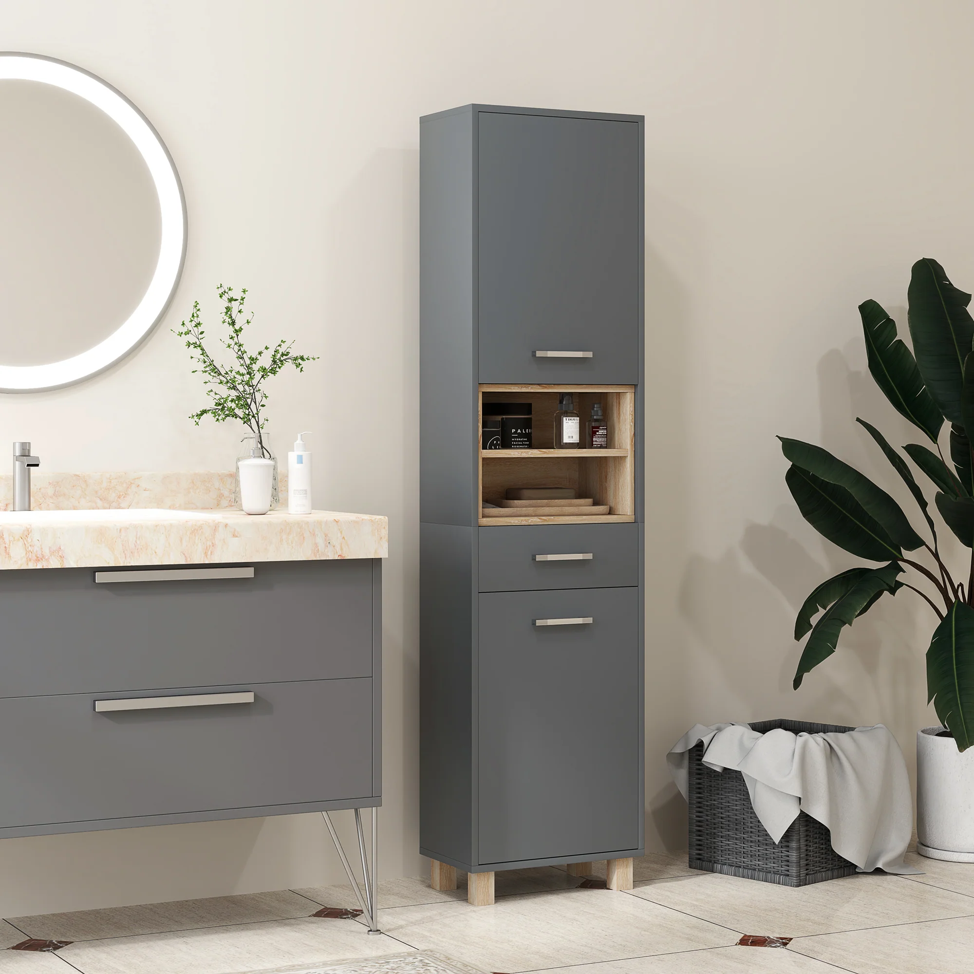 HOMCOM Bathroom Storage Unit With Open Shelves And Drawer - Image 7