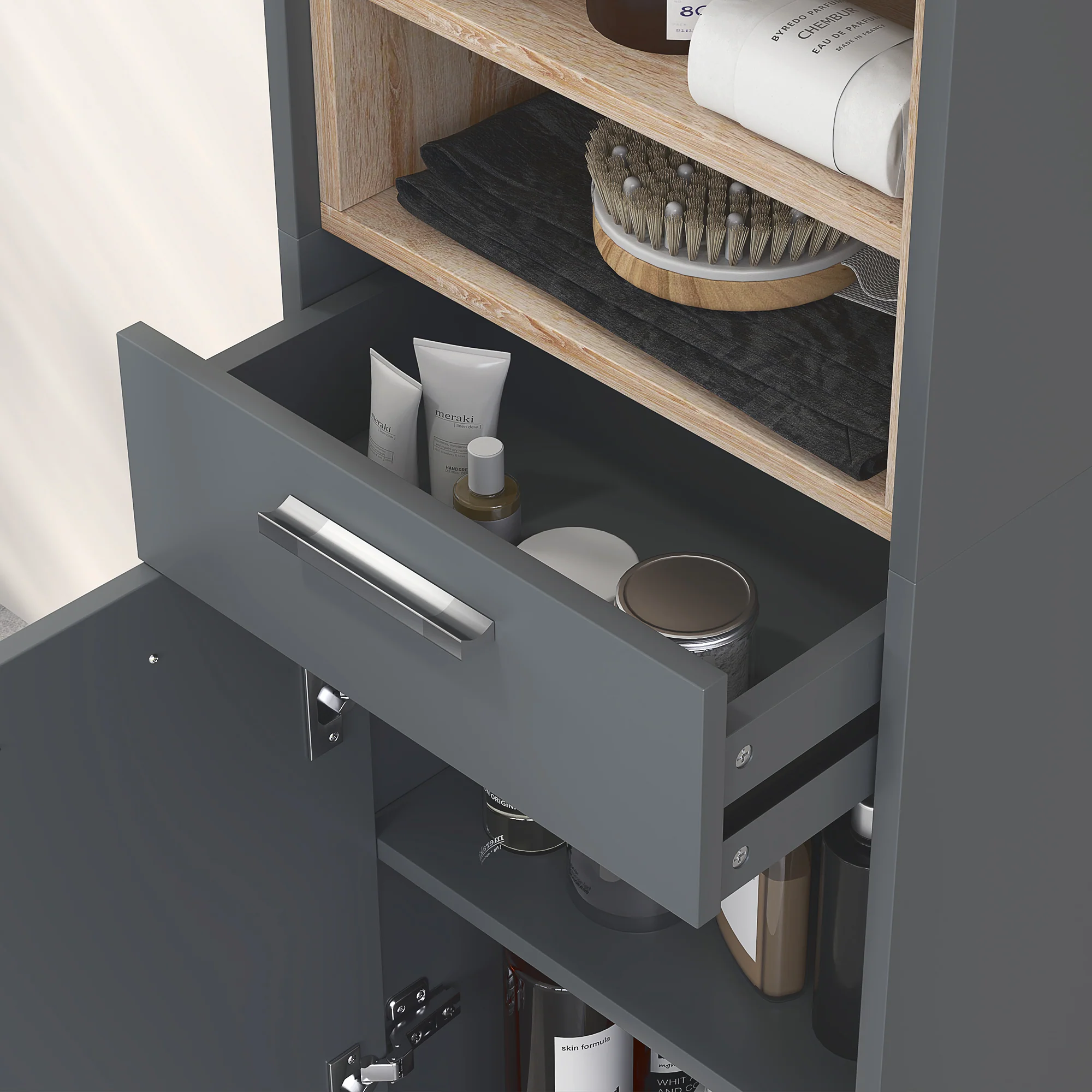 HOMCOM Bathroom Storage Unit With Open Shelves And Drawer - Image 8