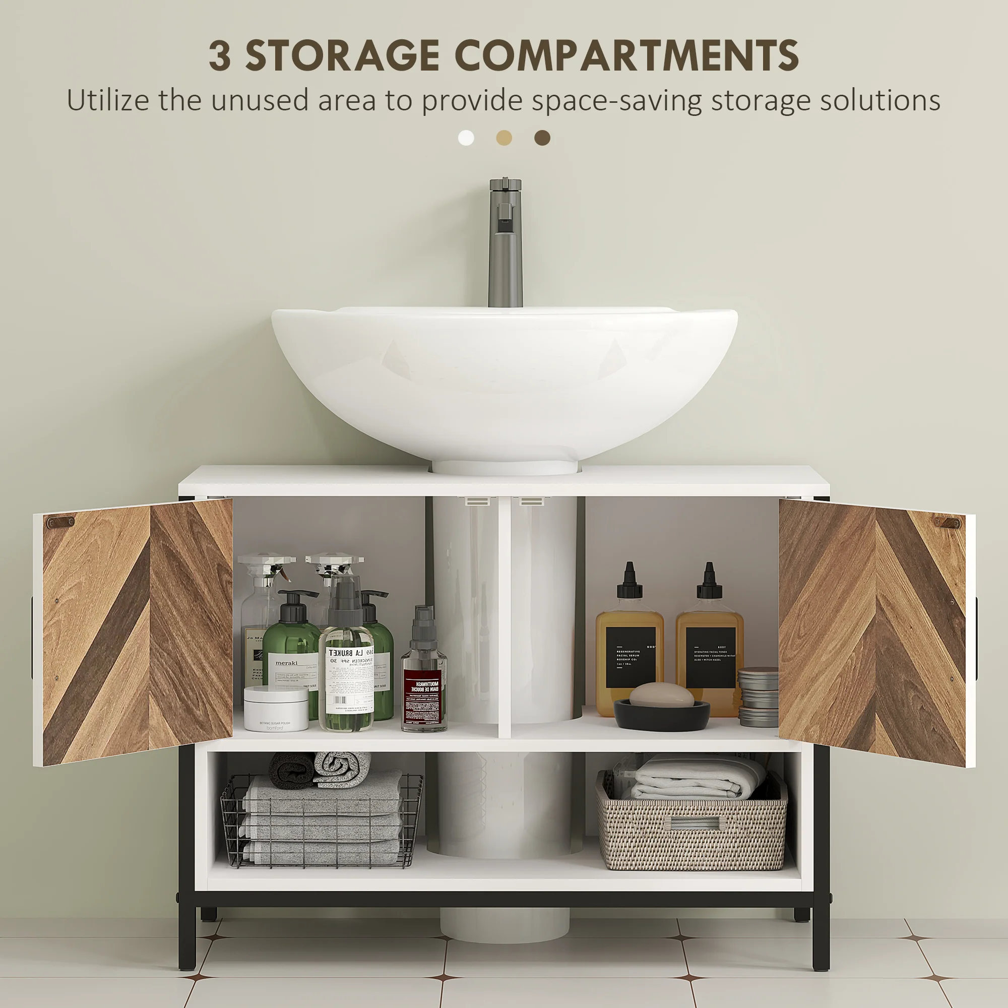 HOMCOM Bathroom Under Sink Cabinet For Basin With Or Without Pedestal Cream - Image 4