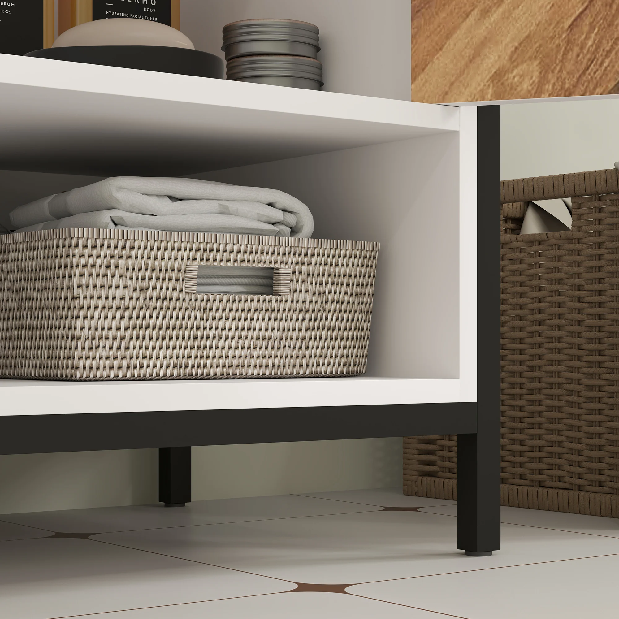 HOMCOM Bathroom Under Sink Cabinet For Basin With Or Without Pedestal Cream - Image 8