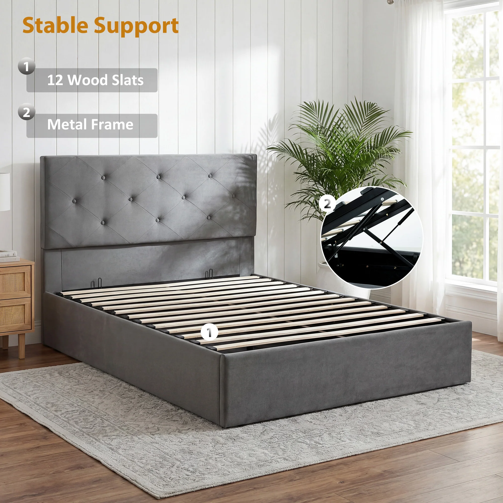 HOMCOM Bed Frame Gas Side Lift Under Bed Storage - Image 25