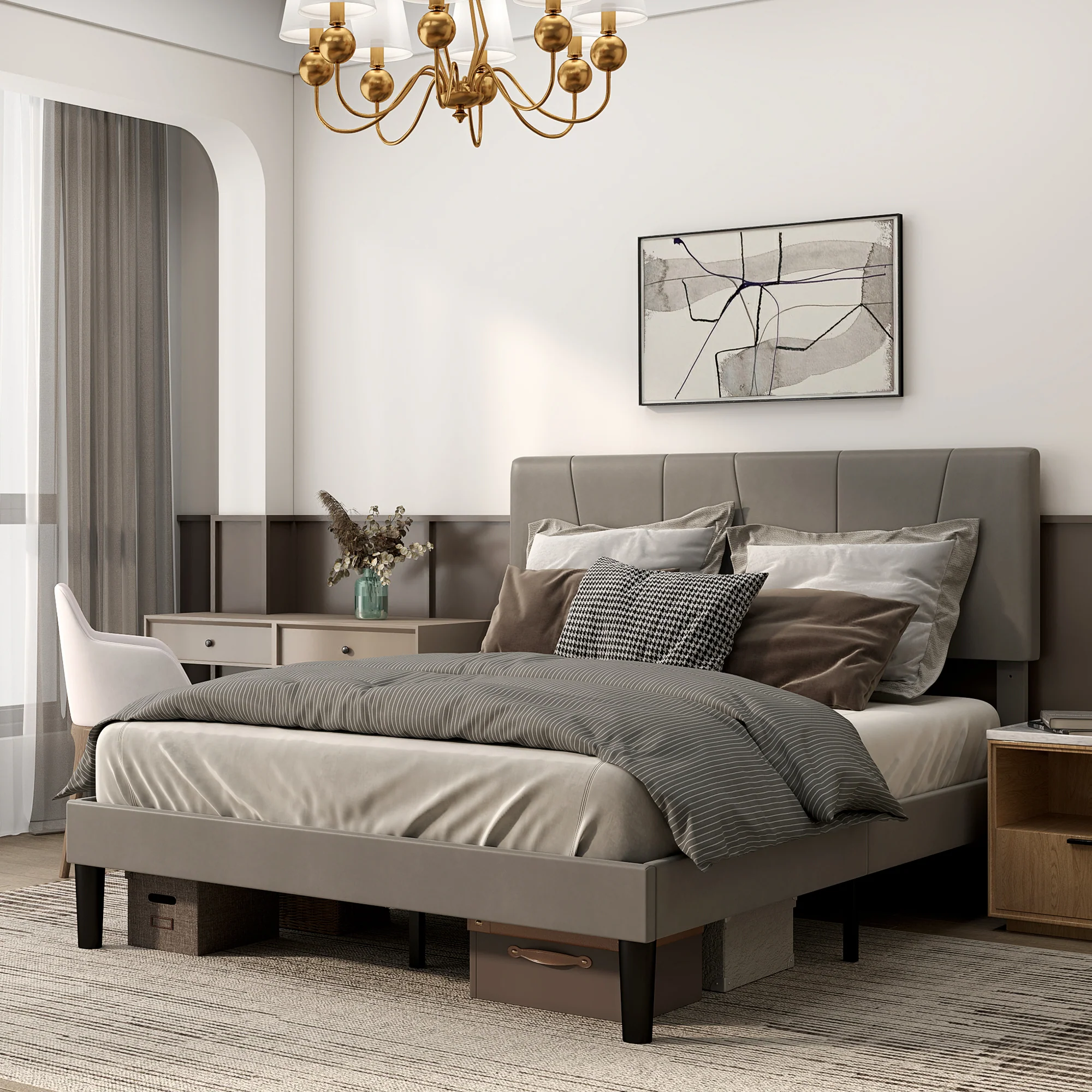 HOMCOM Bed Frame With 5-Level Adjustable Headboard Wooden Slats - Image 11