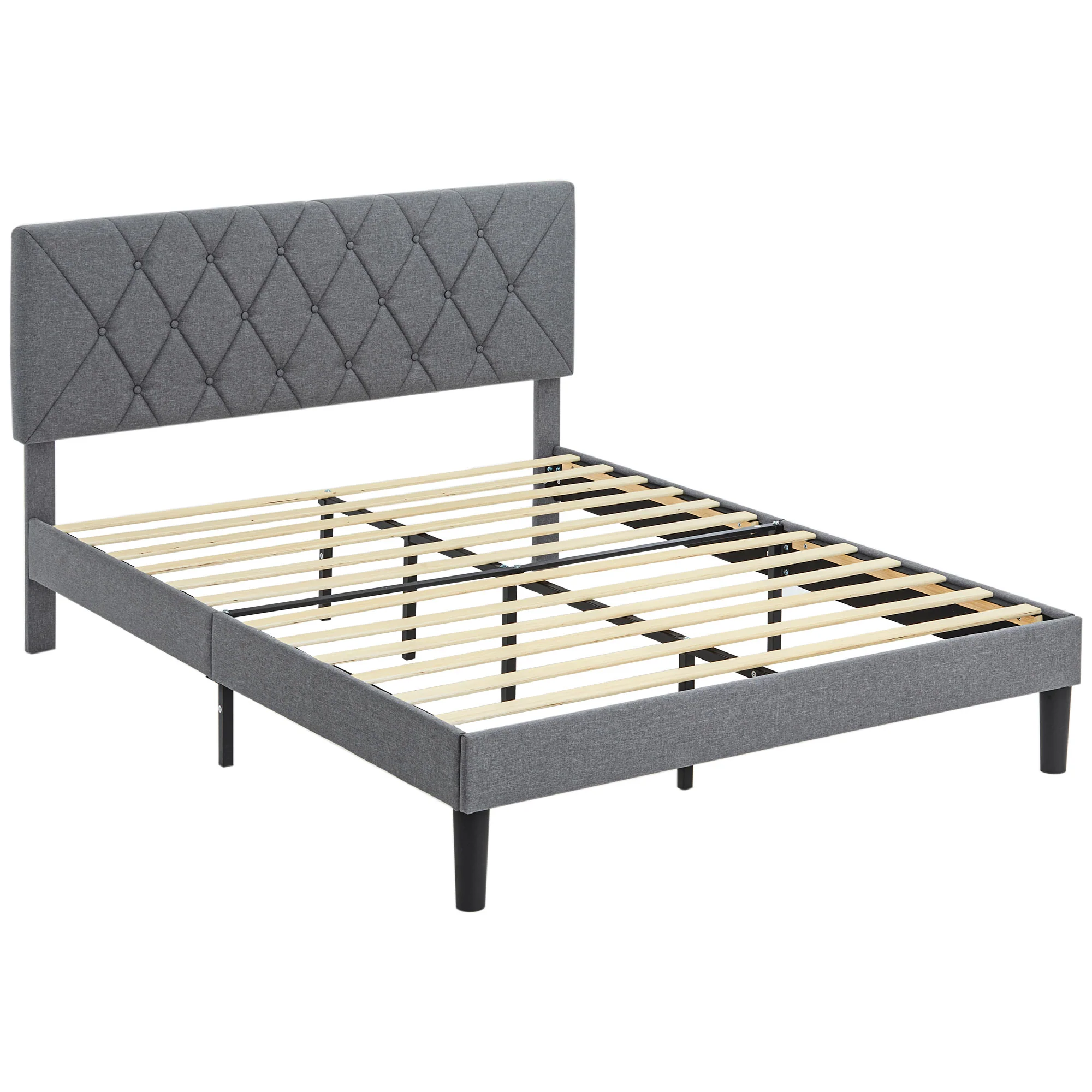 HOMCOM Bed Frame with 5-Level Adjustable Linen Headboard - Image 10