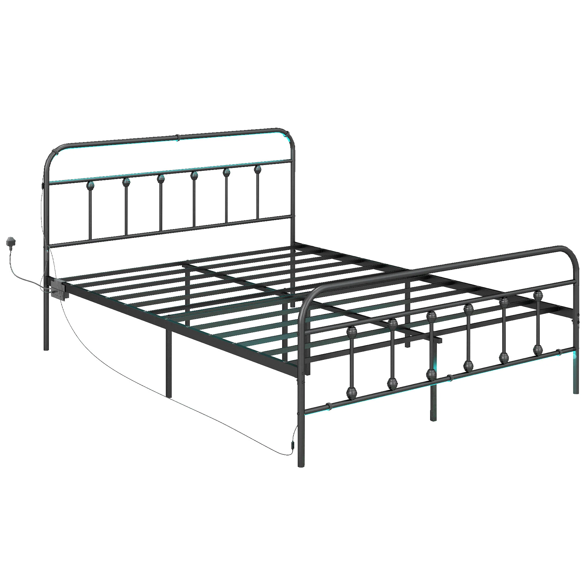 HOMCOM Bed Frame With LED Lights And Charging Station, Black - Image 11