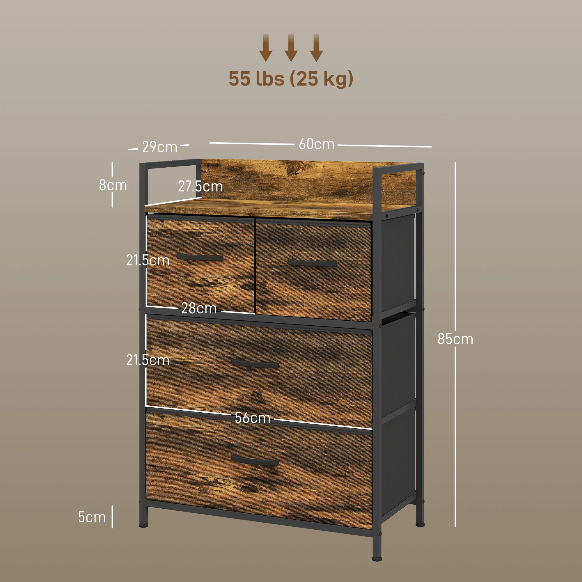 HOMCOM Bedroom Chest of Drawers 4 Drawer Dresser w/ Shelf - Image 14