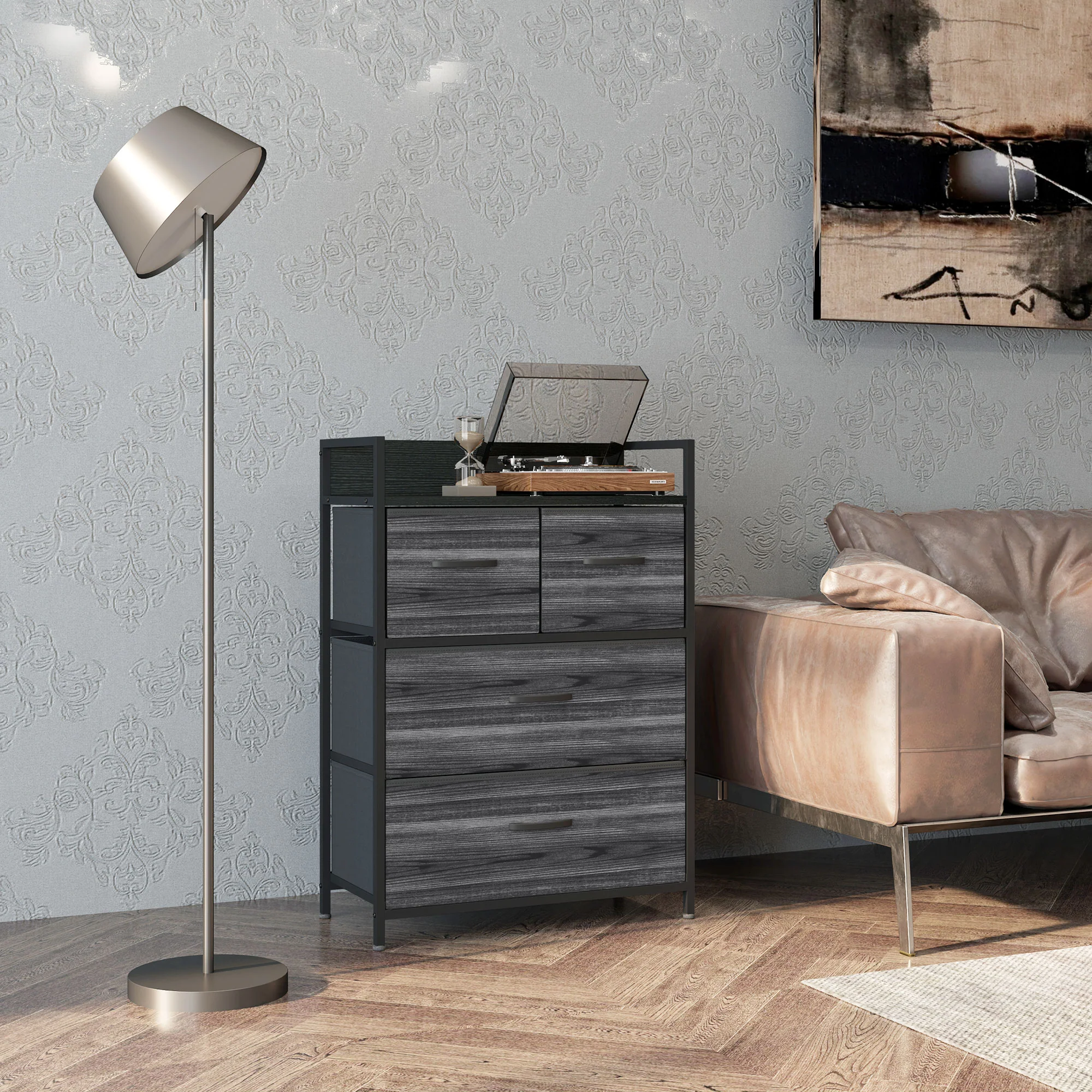 HOMCOM Bedroom Chest of Drawers 4 Drawer Dresser w/ Shelf - Image 2