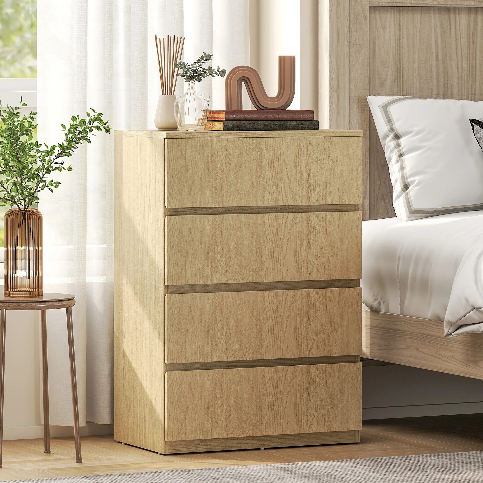 HOMCOM Bedroom Chest of Drawers, 4 Drawers Dresser, Drawer Unit, Natural - Image 7