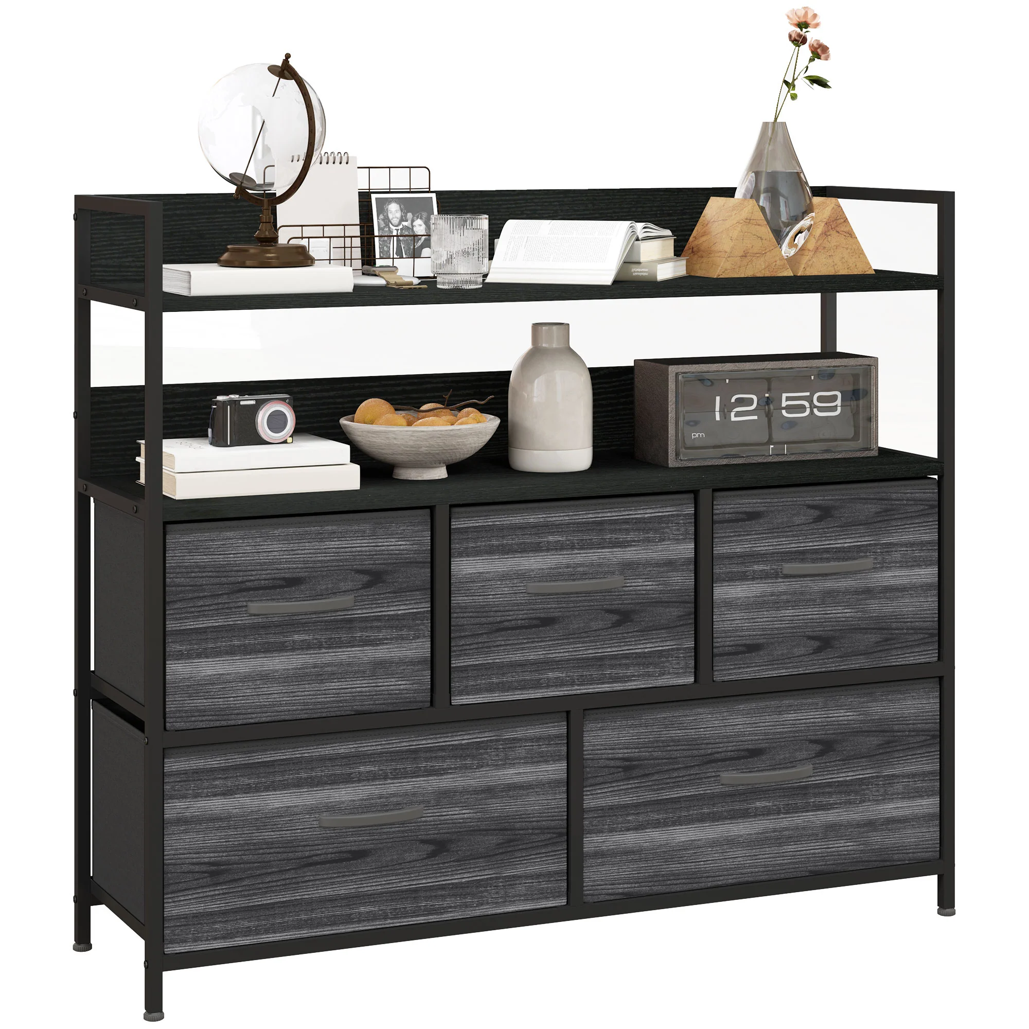 HOMCOM Bedroom Chest of Drawers 5 Drawer Dresser w/ Shelves
