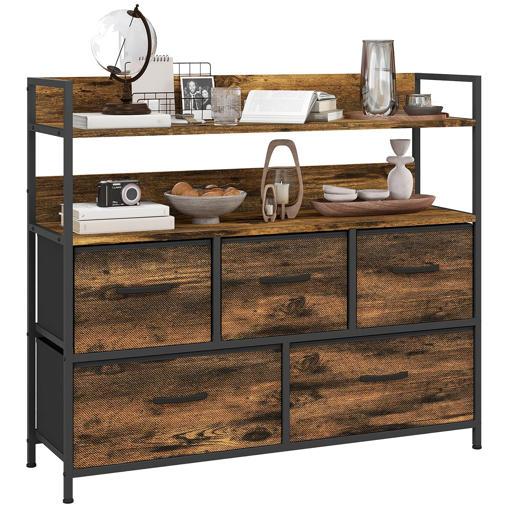 HOMCOM Bedroom Chest of Drawers 5 Drawer Dresser w/ Shelves - Image 10