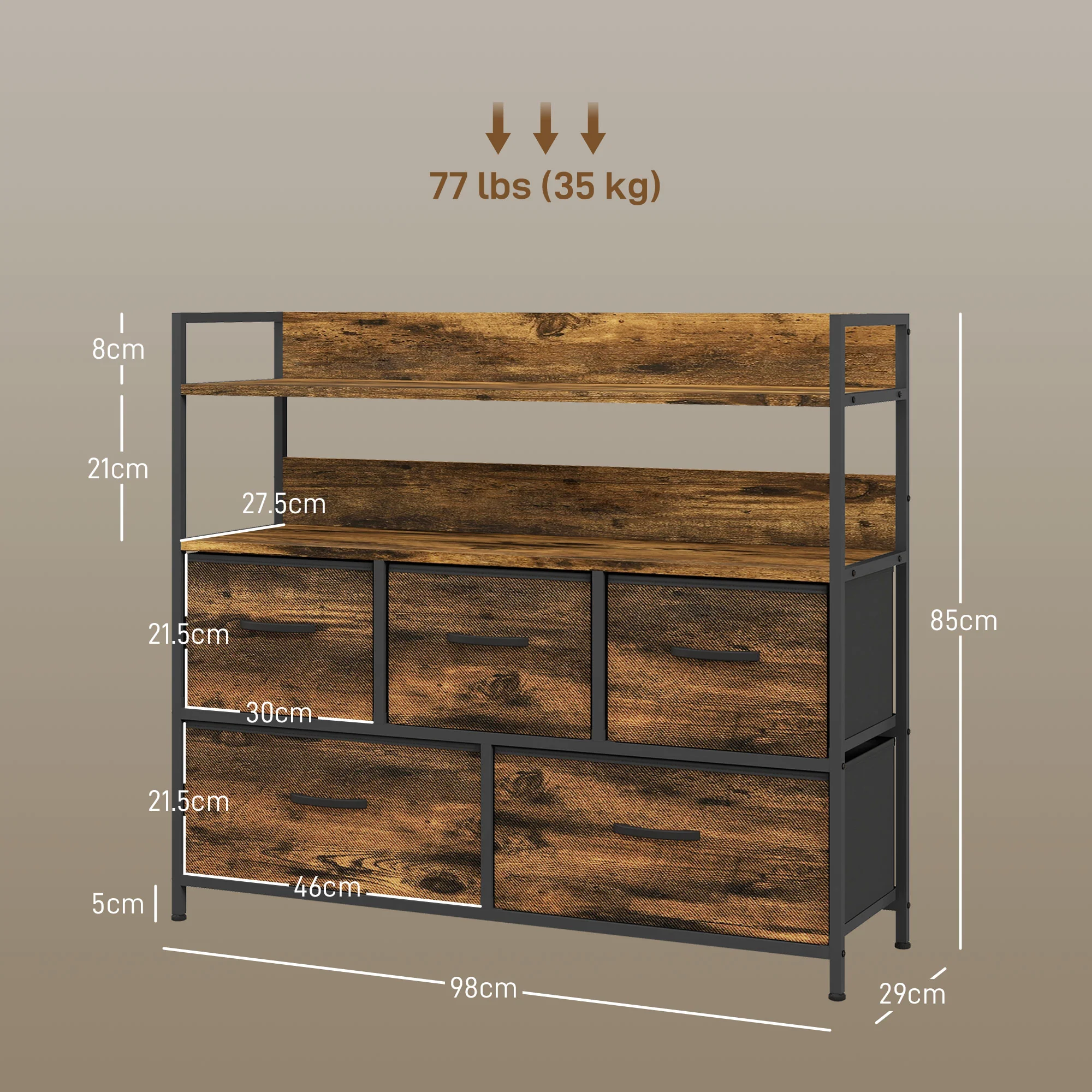 HOMCOM Bedroom Chest of Drawers 5 Drawer Dresser w/ Shelves - Image 14
