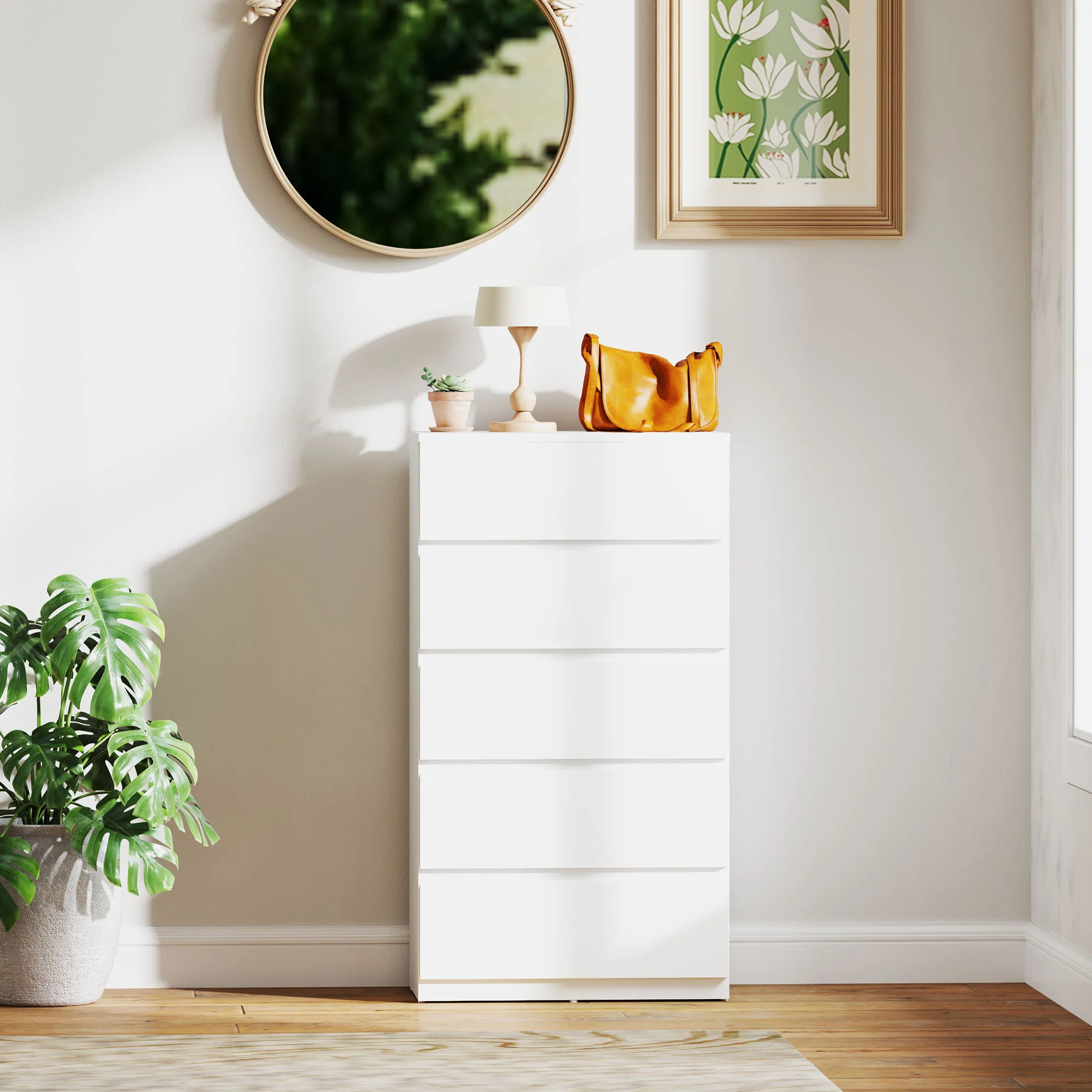 HOMCOM Bedroom Chest Of Drawers, 5 Drawers Dresser, Drawer Unit, White - Image 6
