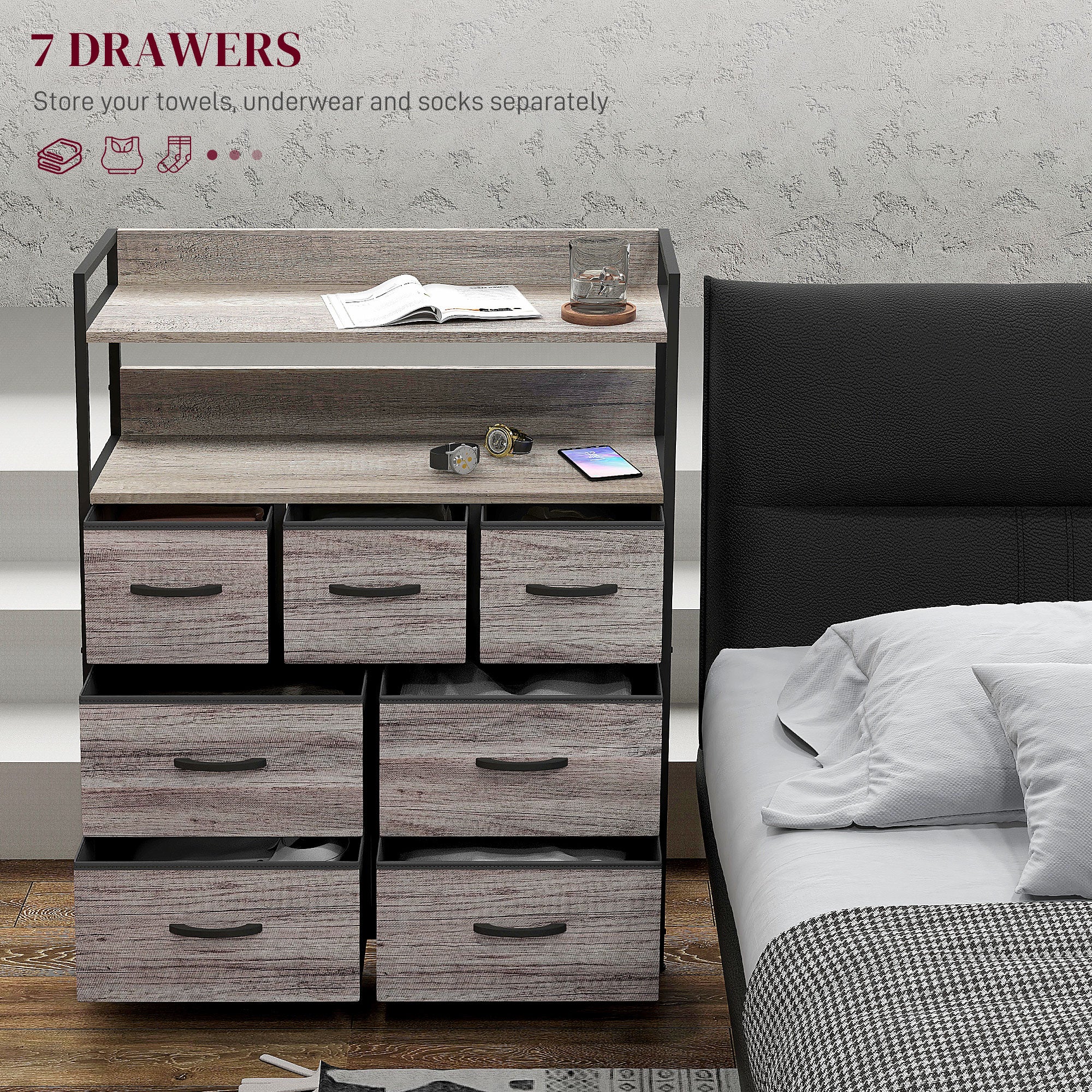 HOMCOM Bedroom Chest of Drawers 7 Drawer Dresser w/ Shelves - Image 12