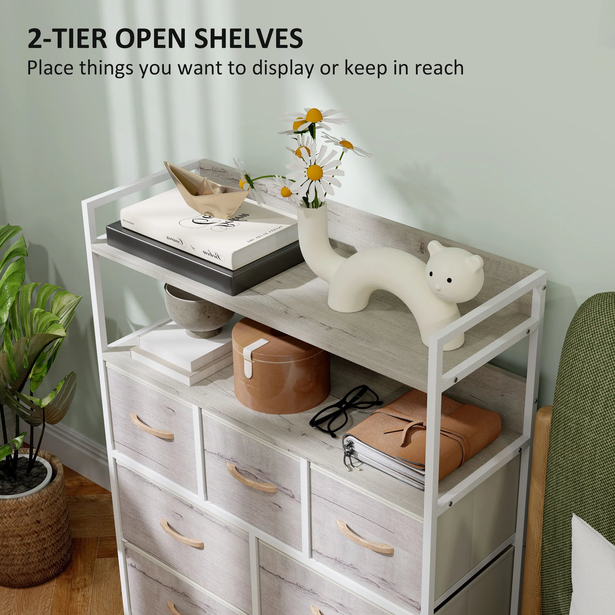 HOMCOM Bedroom Chest of Drawers 7 Drawer Dresser w/ Shelves - Image 22