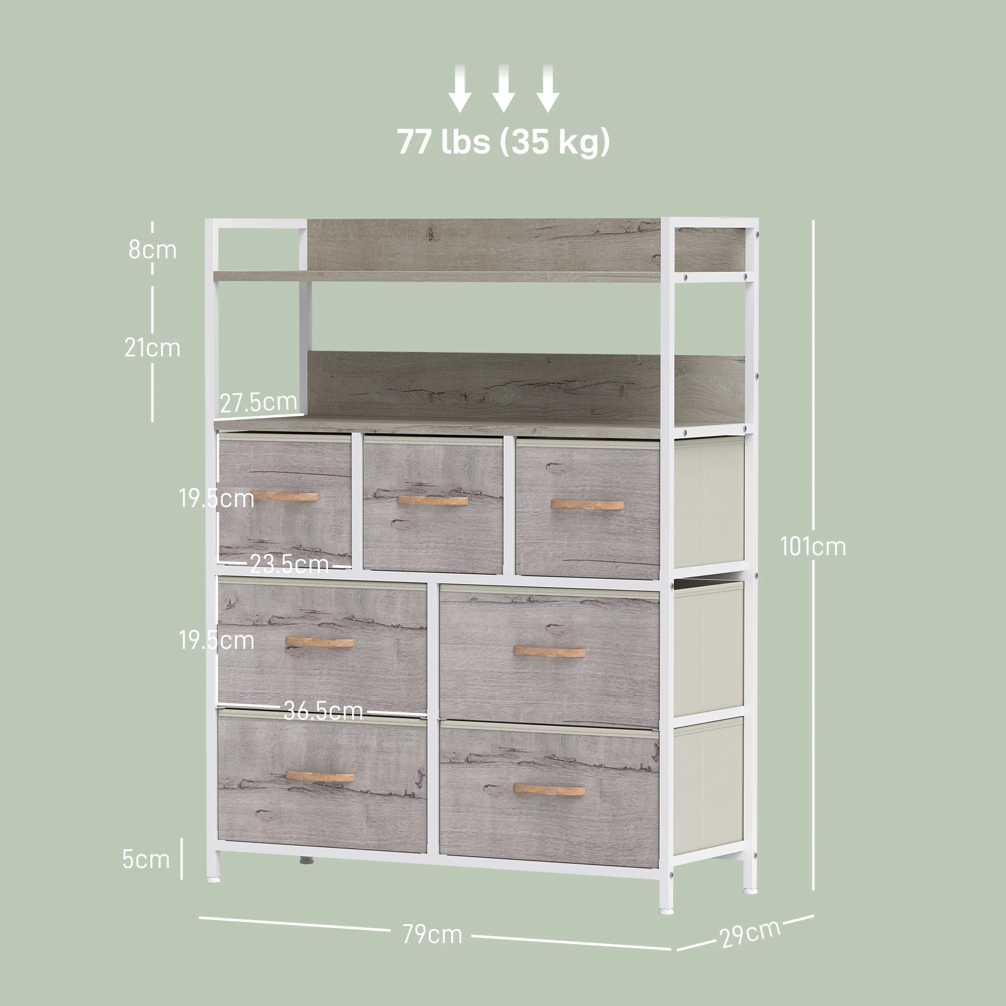 HOMCOM Bedroom Chest of Drawers 7 Drawer Dresser w/ Shelves - Image 23