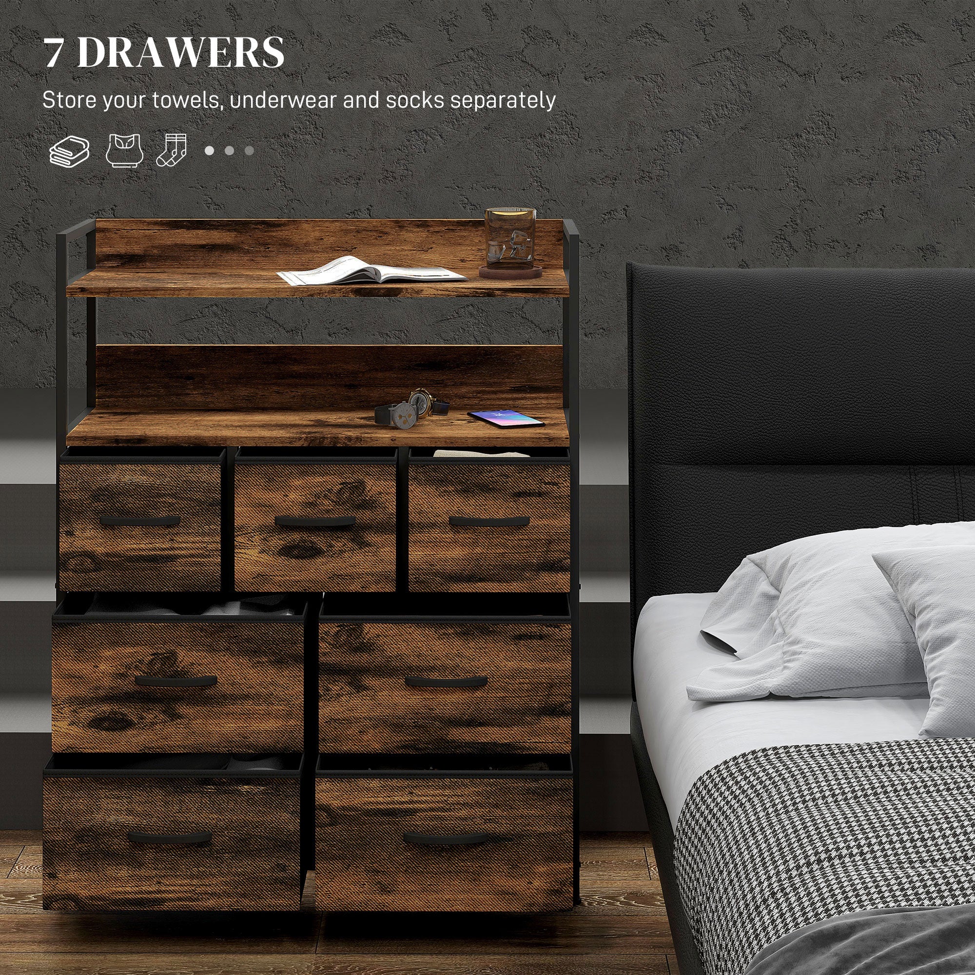 HOMCOM Bedroom Chest of Drawers 7 Drawer Dresser w/ Shelves - Image 30