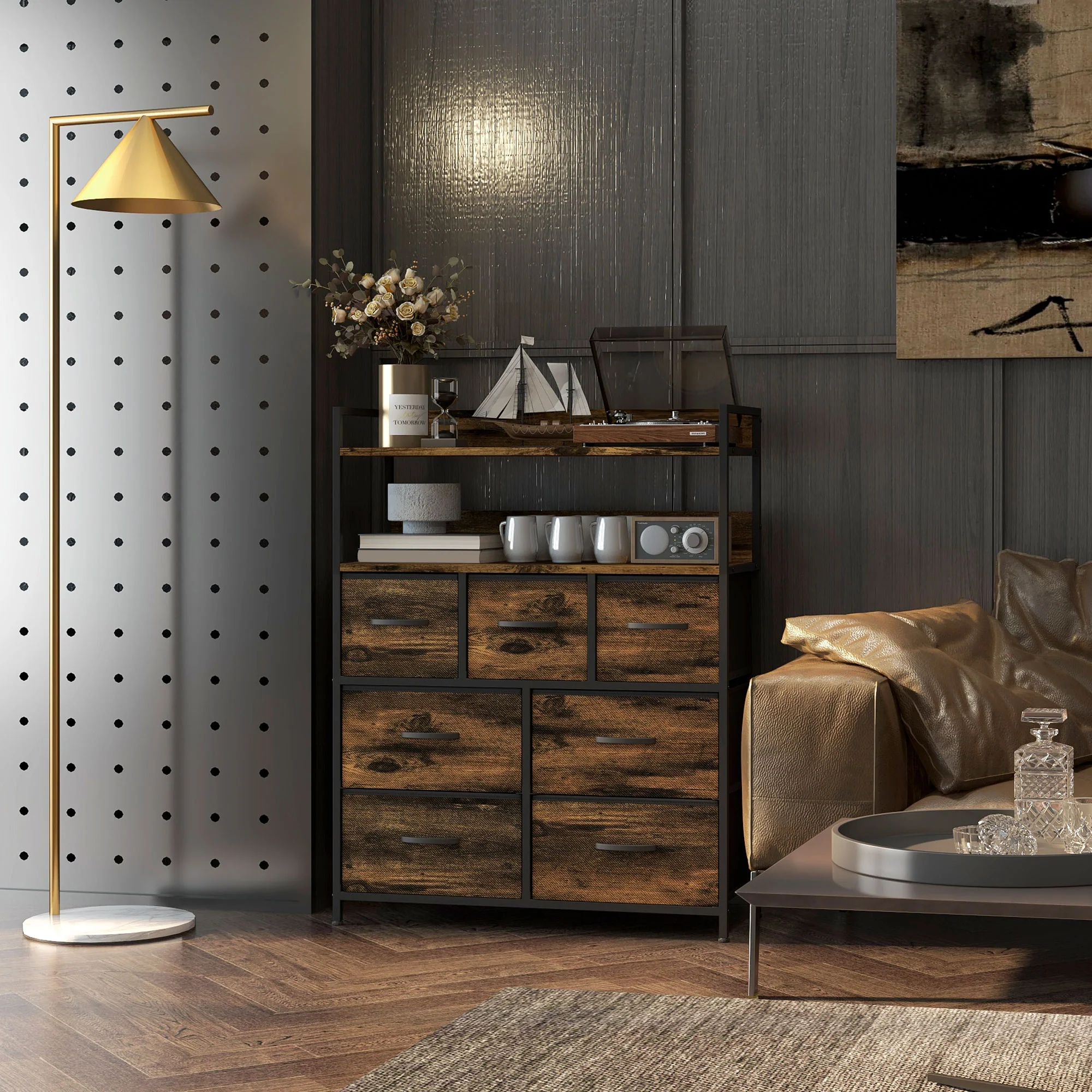 HOMCOM Bedroom Chest of Drawers 7 Drawer Dresser w/ Shelves - Image 36