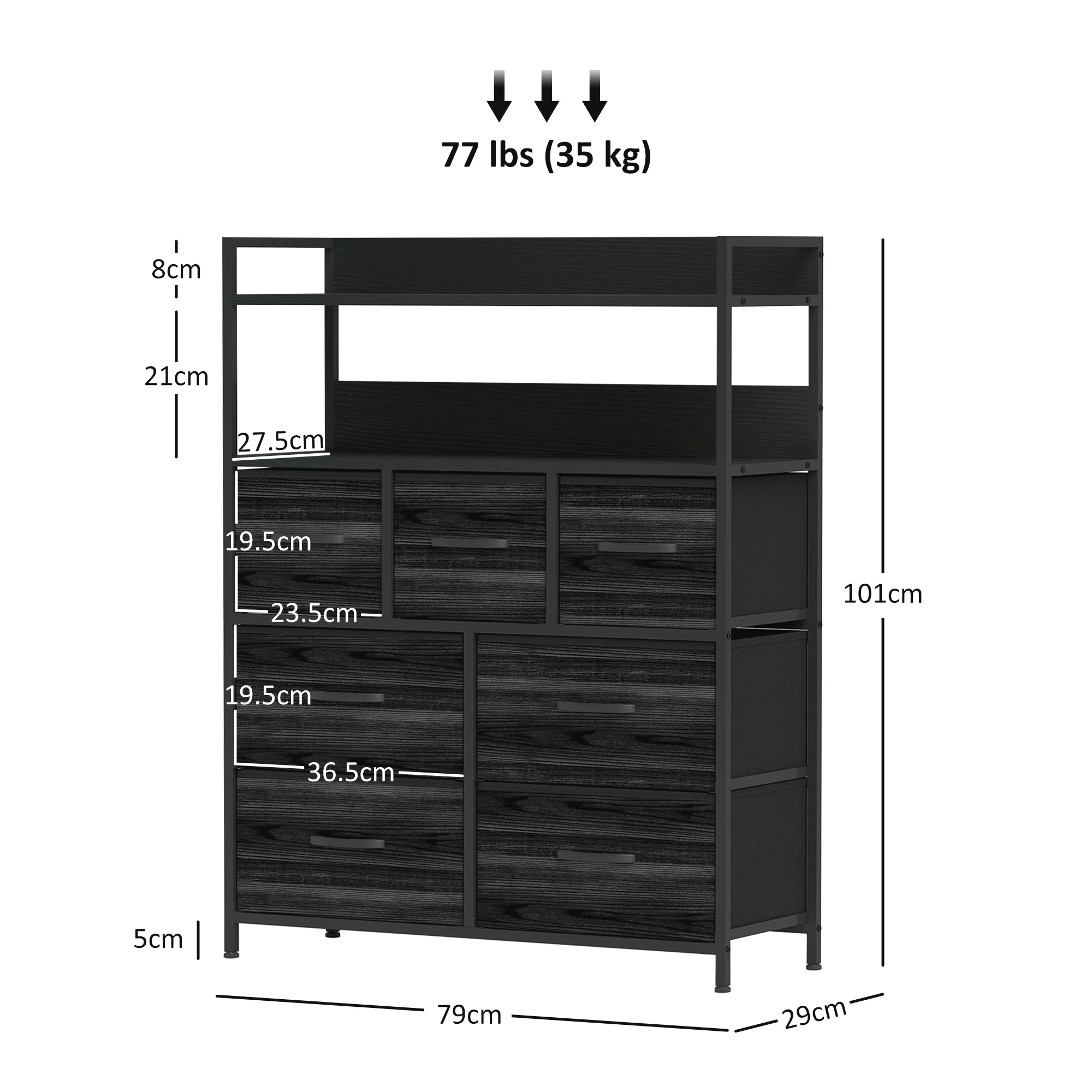 HOMCOM Bedroom Chest of Drawers 7 Drawer Dresser w/ Shelves - Image 5