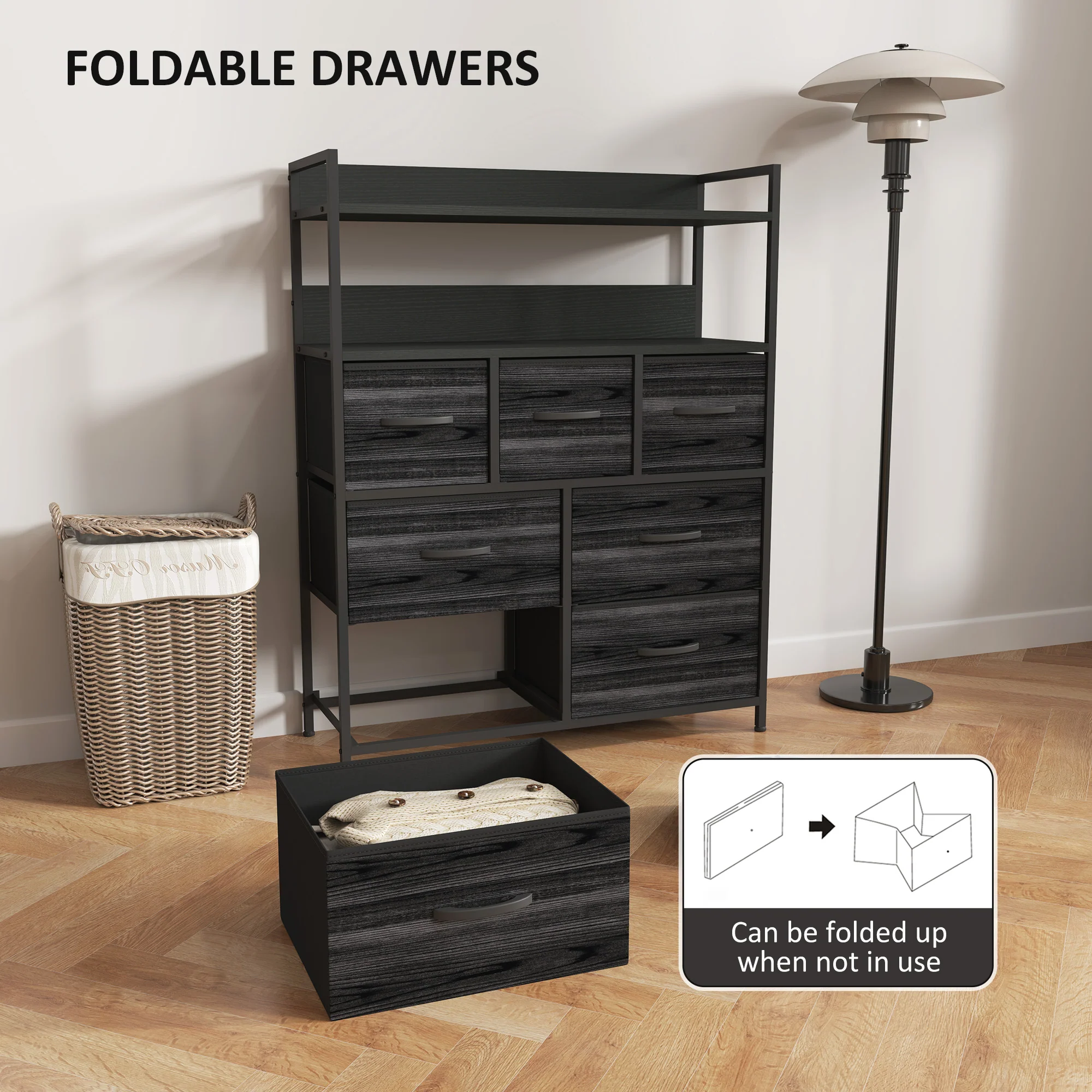 HOMCOM Bedroom Chest of Drawers 7 Drawer Dresser w/ Shelves - Image 6