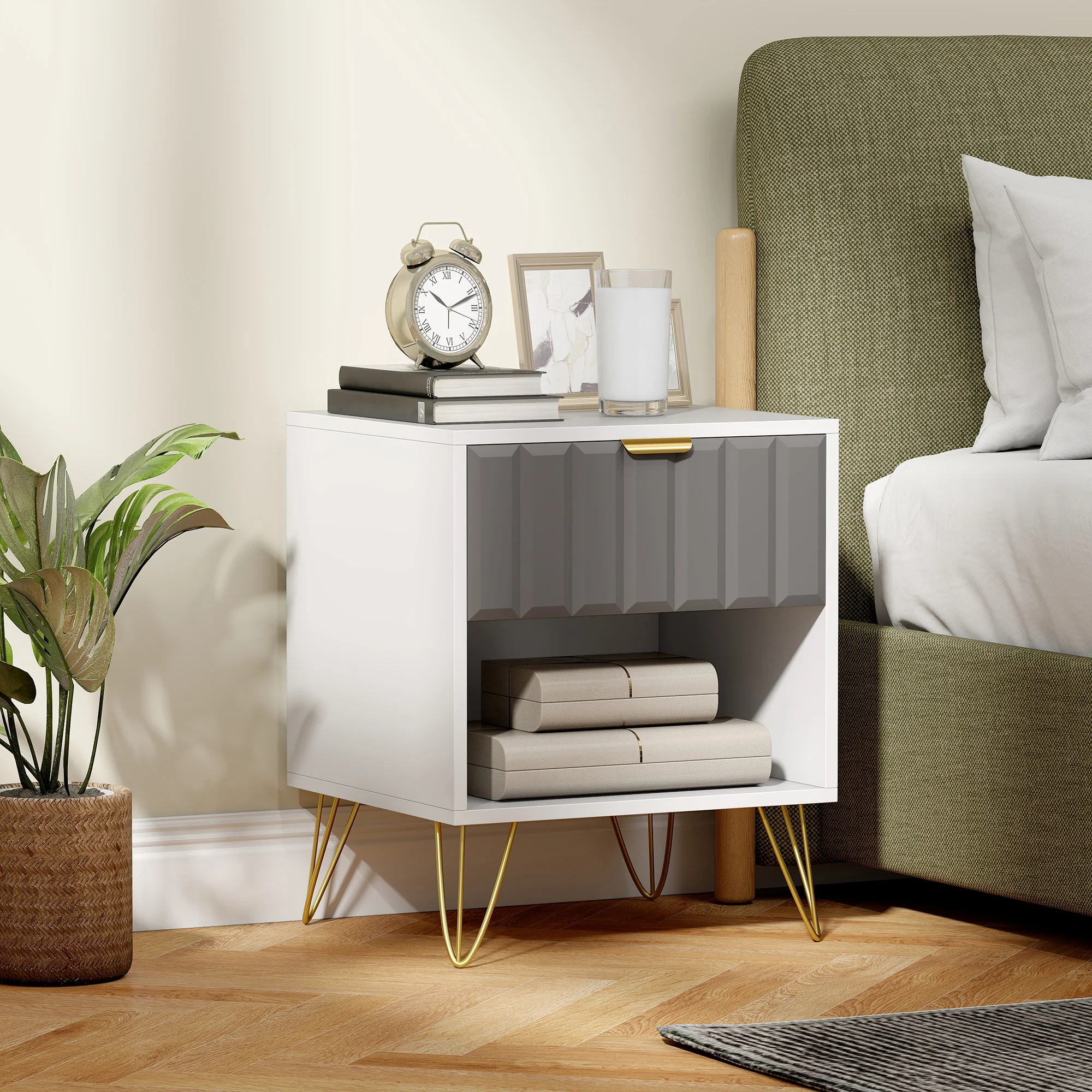 HOMCOM Bedside Drawers Modern Bedside Cabinet With Drawer And Handle, White - Image 2