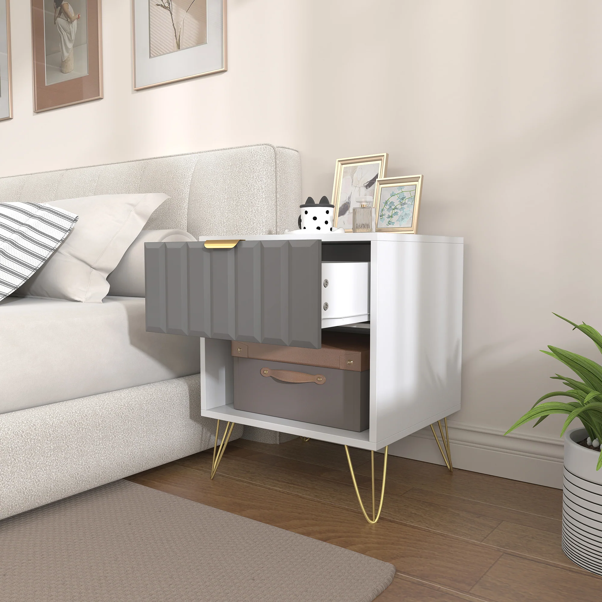 HOMCOM Bedside Drawers Modern Bedside Cabinet With Drawer And Handle, White - Image 8