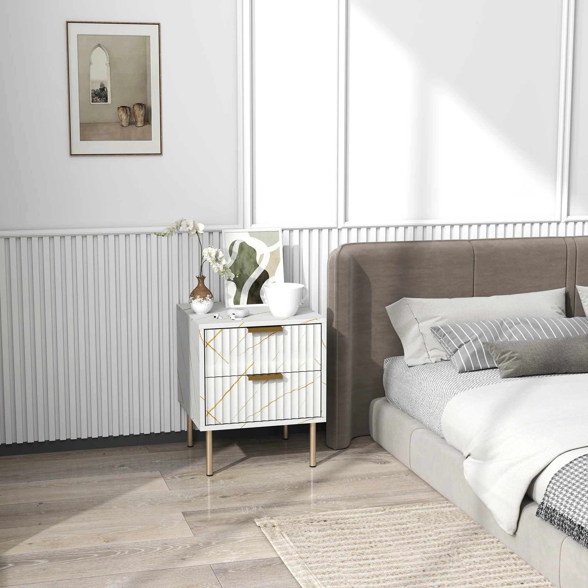HOMCOM Bedside Table Bedside Cabinet with 2 Drawers for Bedroom - Image 11