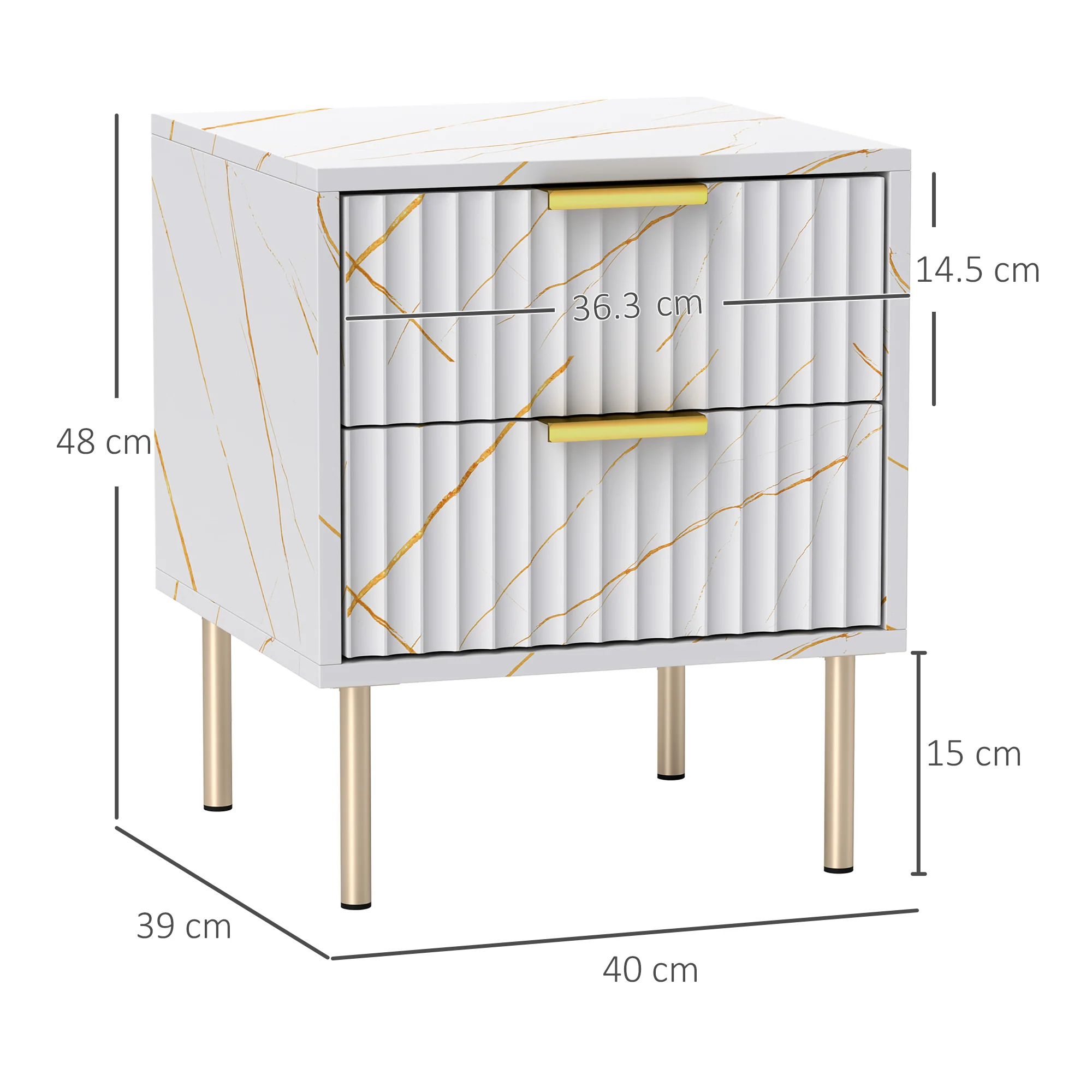 HOMCOM Bedside Table Bedside Cabinet with 2 Drawers for Bedroom - Image 14