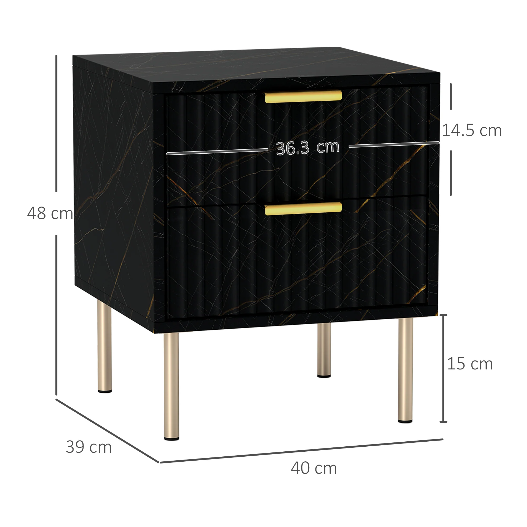 HOMCOM Bedside Table Bedside Cabinet with 2 Drawers for Bedroom - Image 5