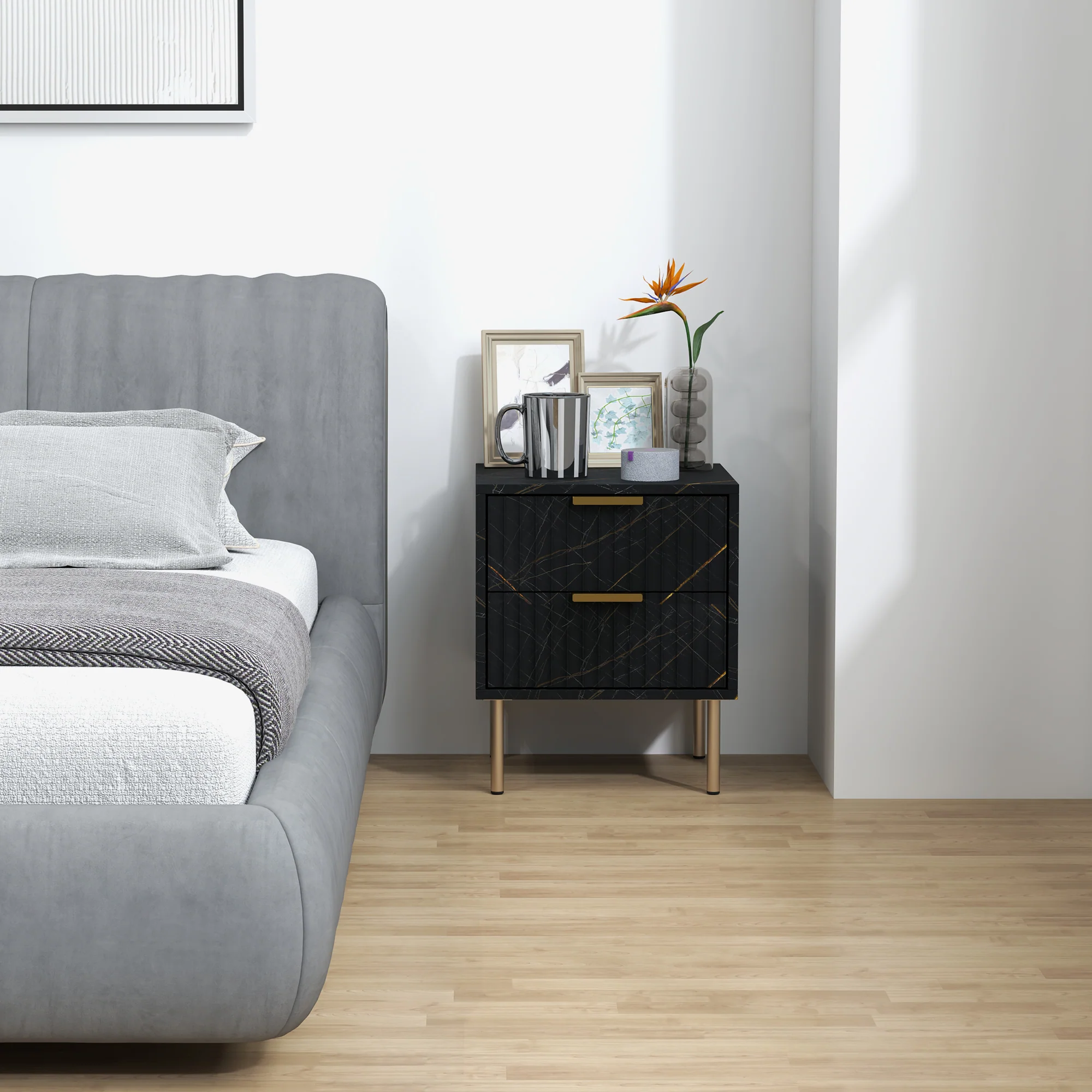 HOMCOM Bedside Table Bedside Cabinet with 2 Drawers for Bedroom - Image 8