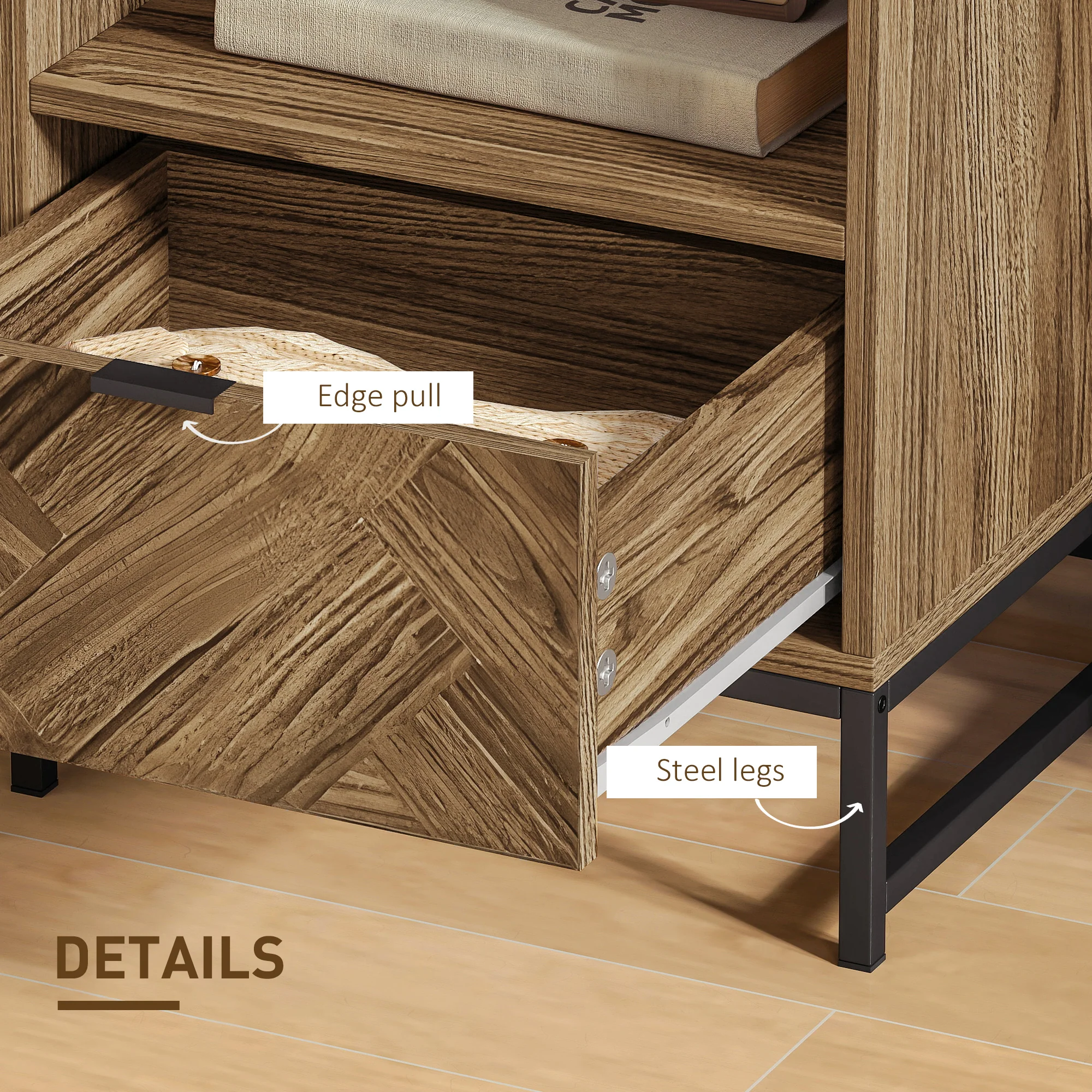 HOMCOM Bedside Table, Sofa Side Table with Drawer for Bedroom, Brown - Image 6