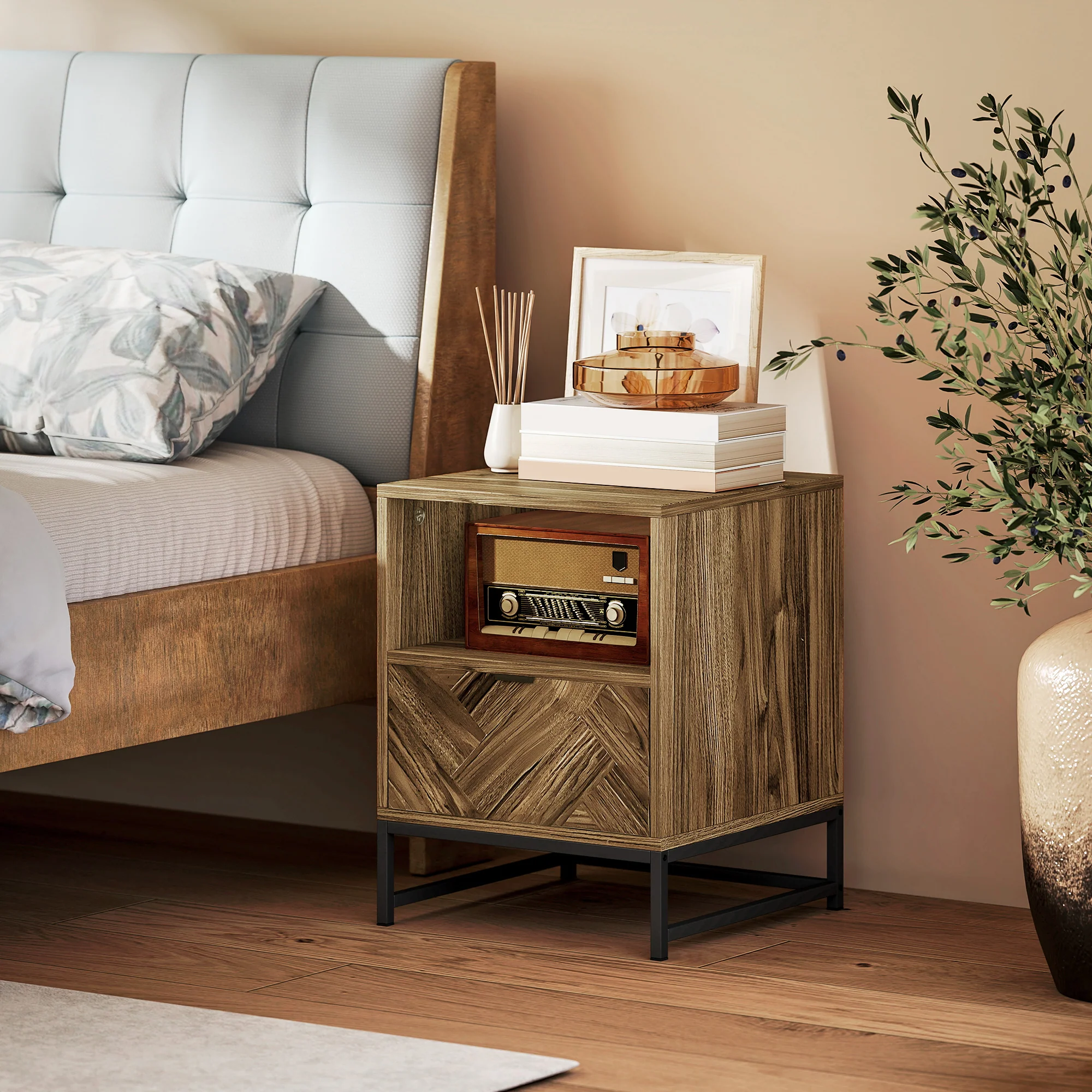 HOMCOM Bedside Table, Sofa Side Table with Drawer for Bedroom, Brown - Image 7