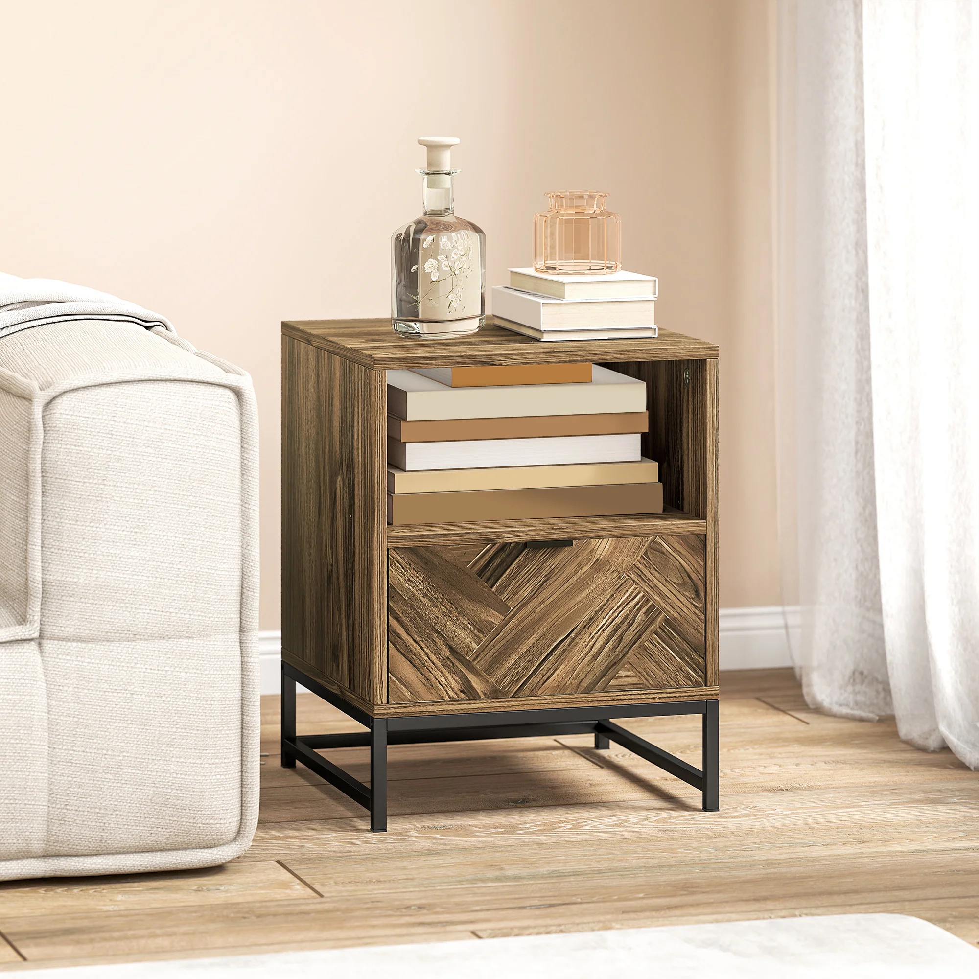 HOMCOM Bedside Table, Sofa Side Table with Drawer for Bedroom, Brown - Image 8