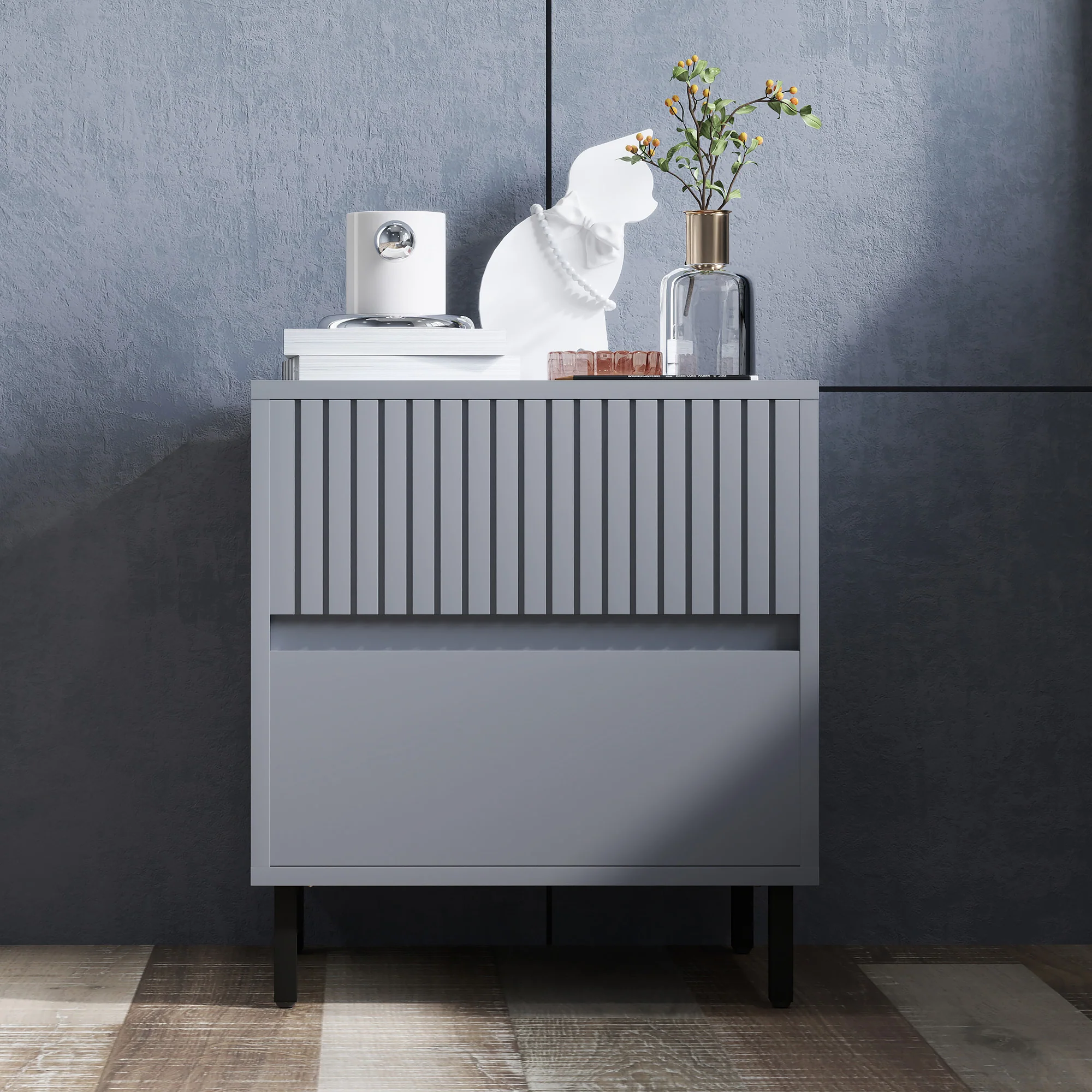 HOMCOM Bedside Table With 2 Drawers And Steel Legs For Bedroom - Grey/White - Image 8