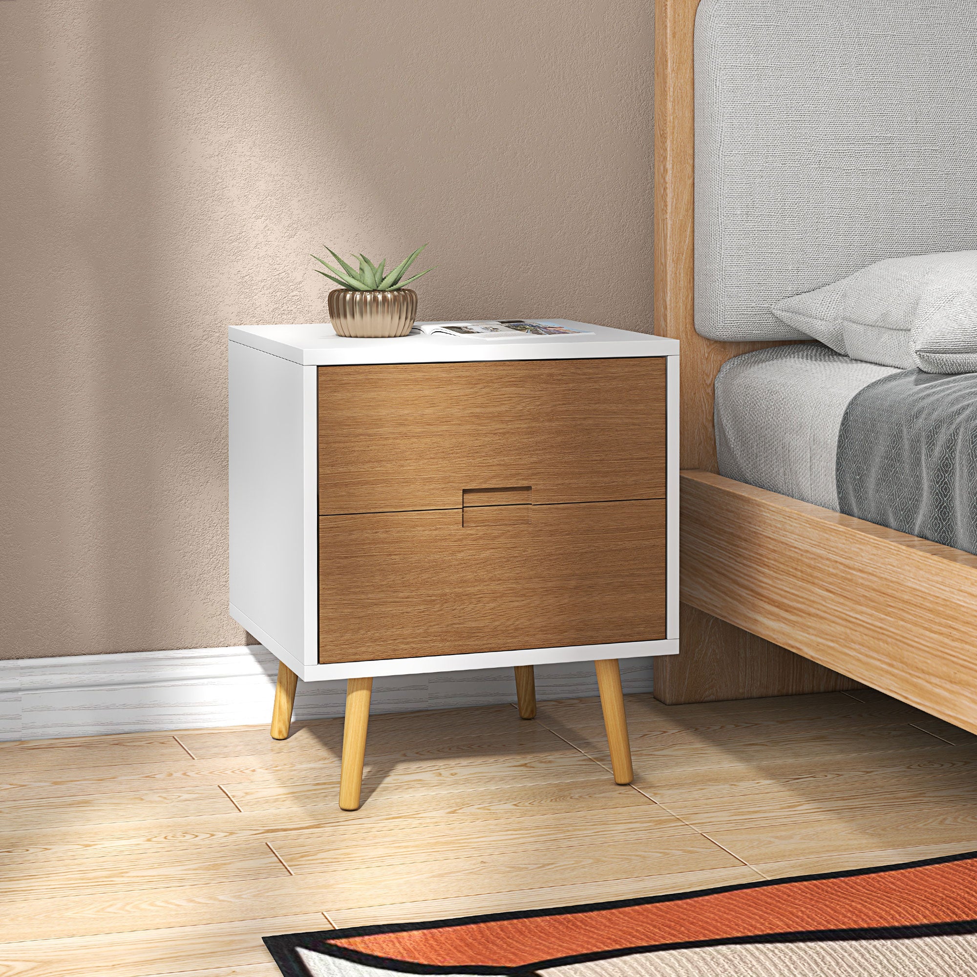 HOMCOM Bedside Table With 2 Drawers For Bedroom, Living Room - Image 2