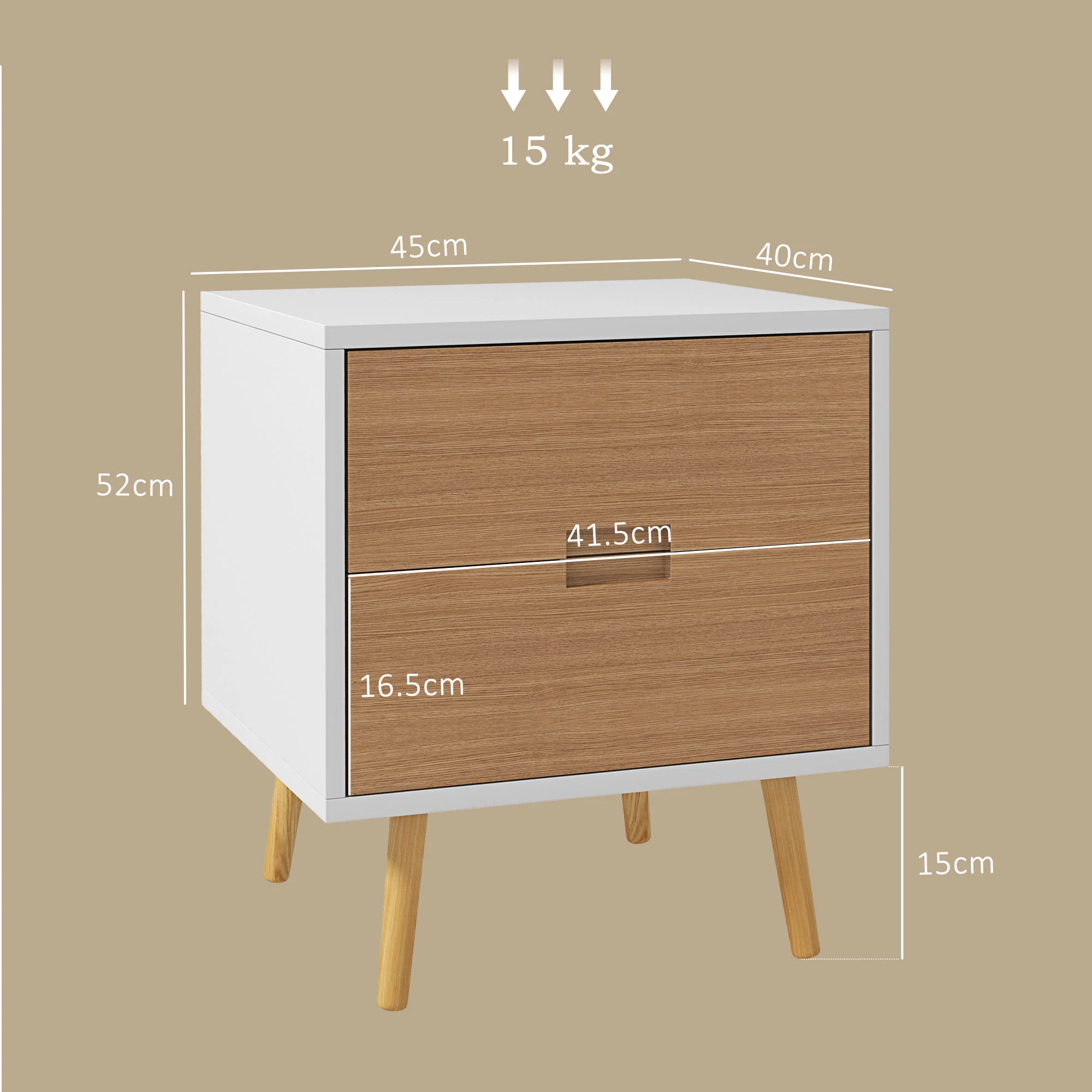 HOMCOM Bedside Table With 2 Drawers For Bedroom, Living Room - Image 5