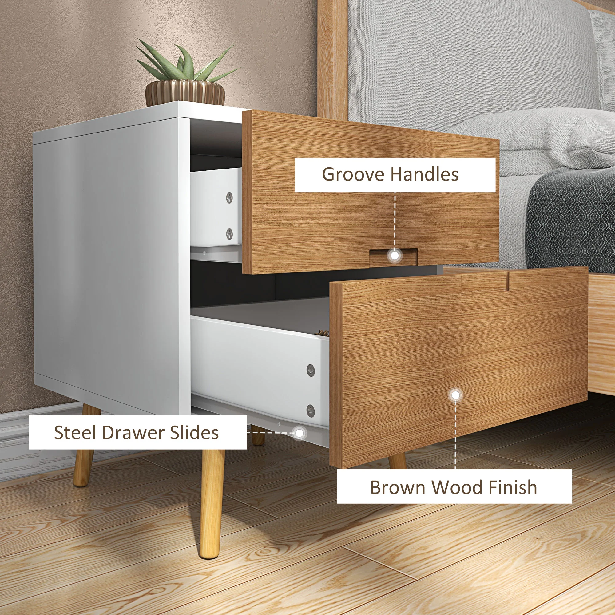 HOMCOM Bedside Table With 2 Drawers For Bedroom, Living Room - Image 6