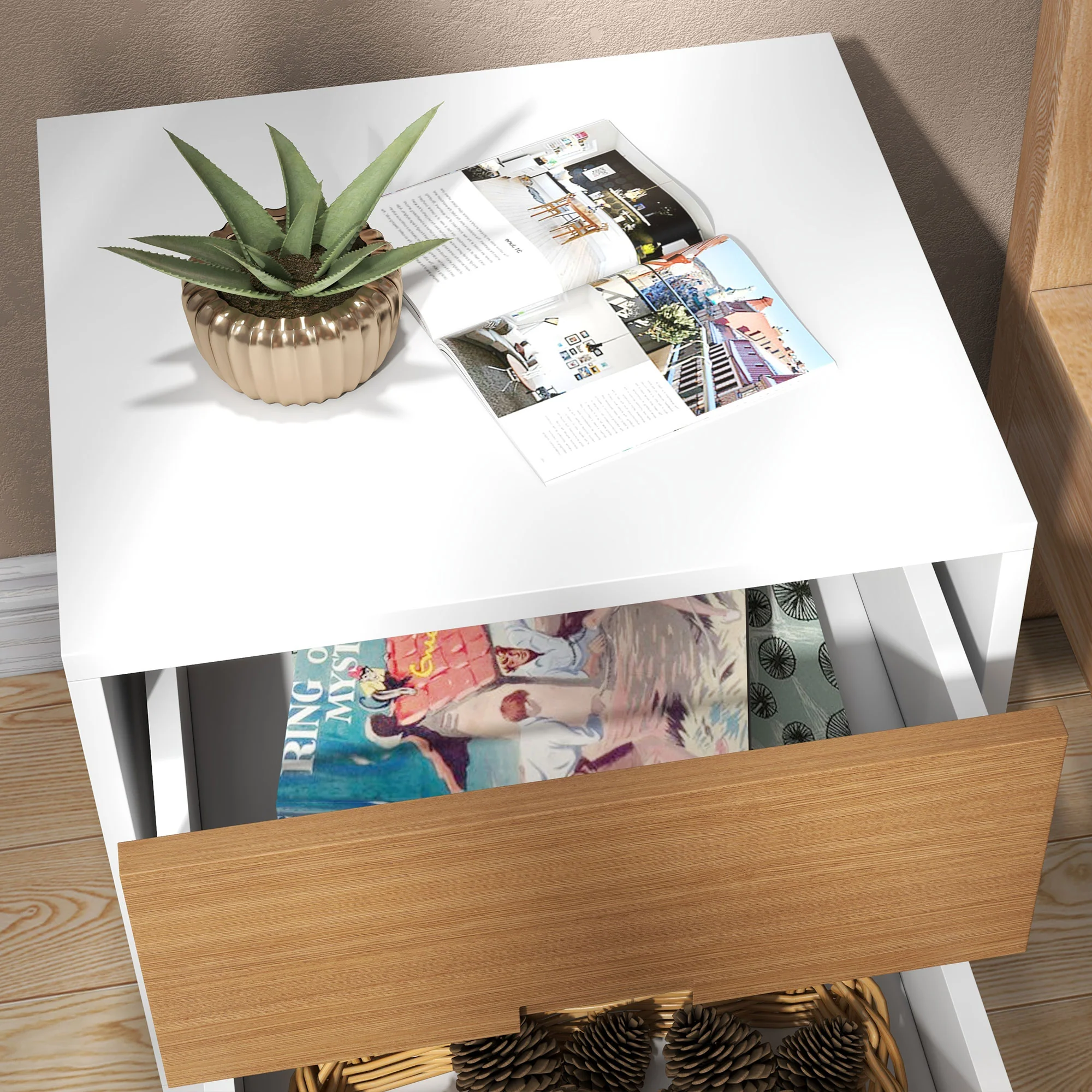 HOMCOM Bedside Table With 2 Drawers For Bedroom, Living Room - Image 8