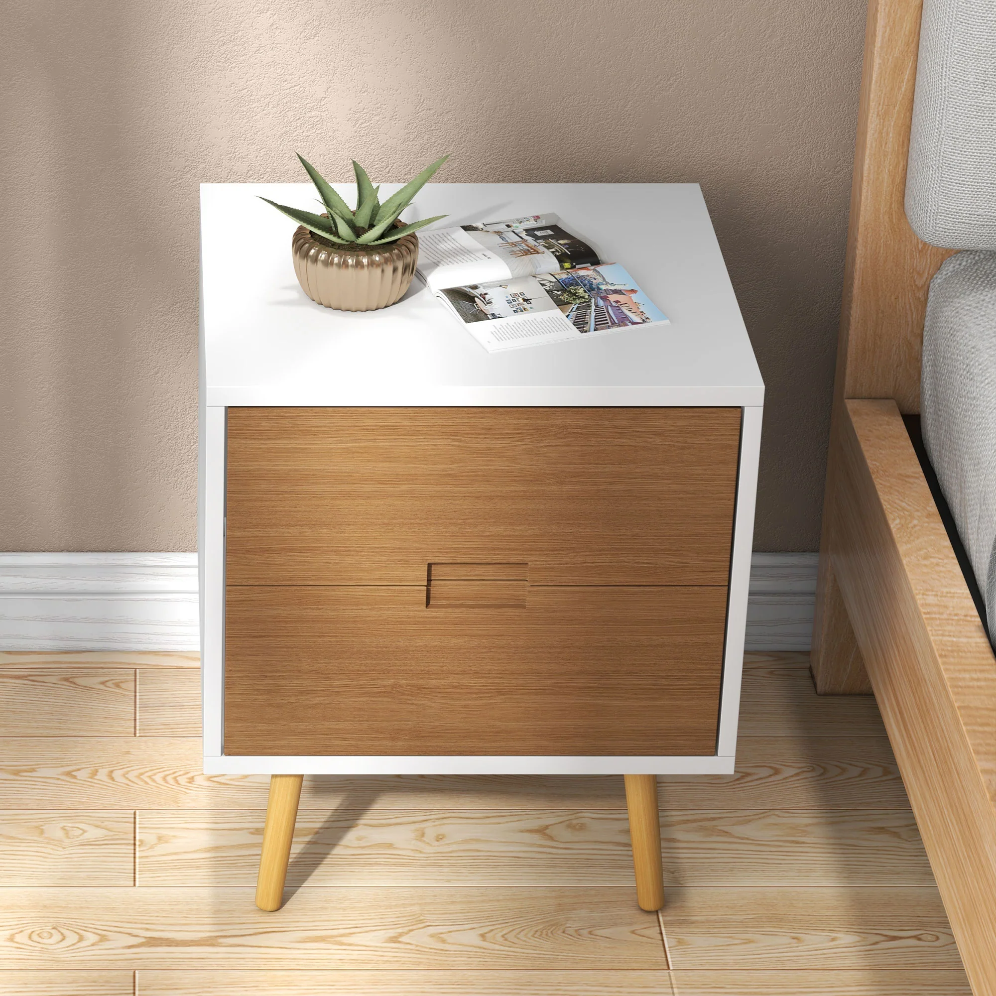 HOMCOM Bedside Table With 2 Drawers For Bedroom, Living Room - Image 9