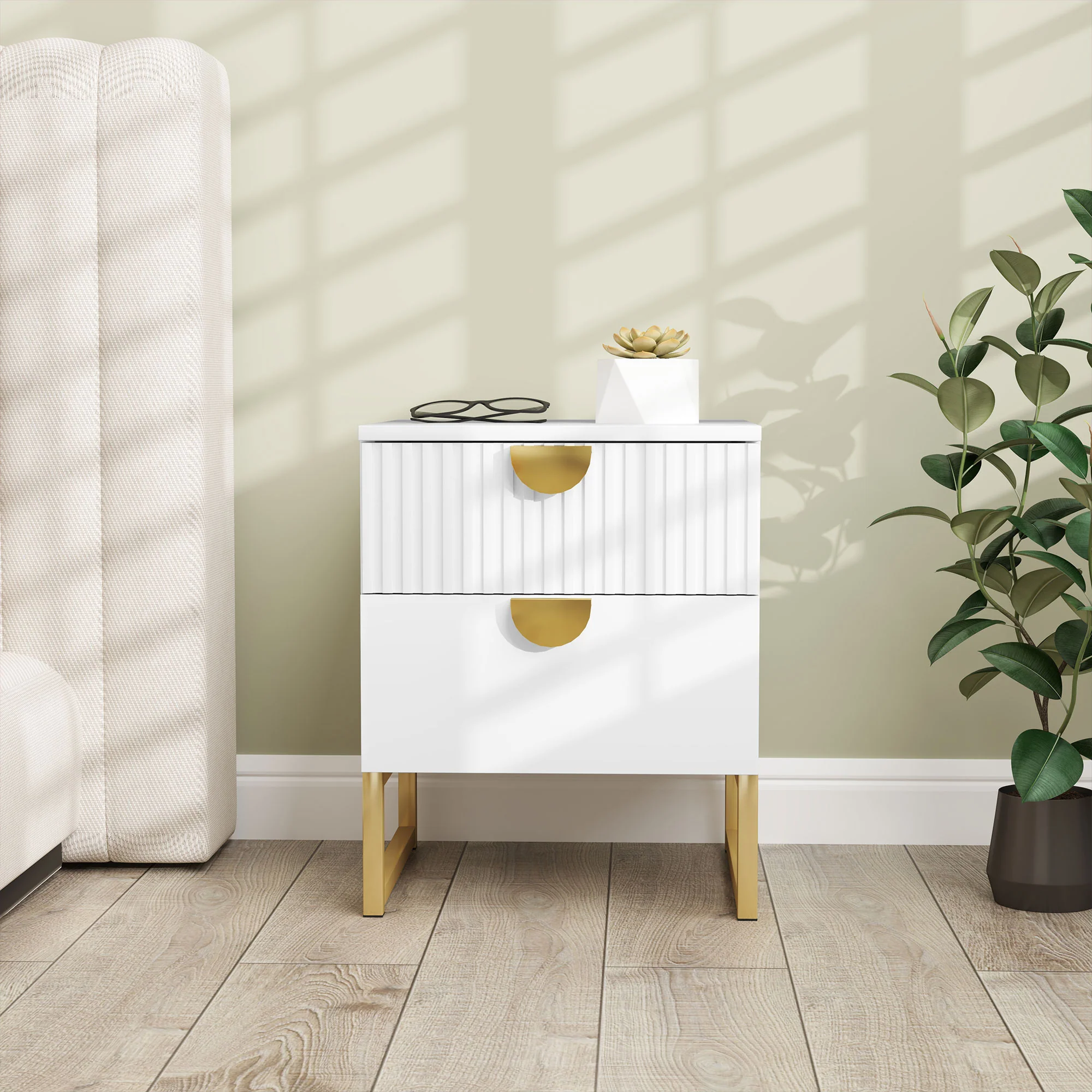 HOMCOM Bedside Table with 2 Drawers for Bedroom, Living Room, White - Image 8