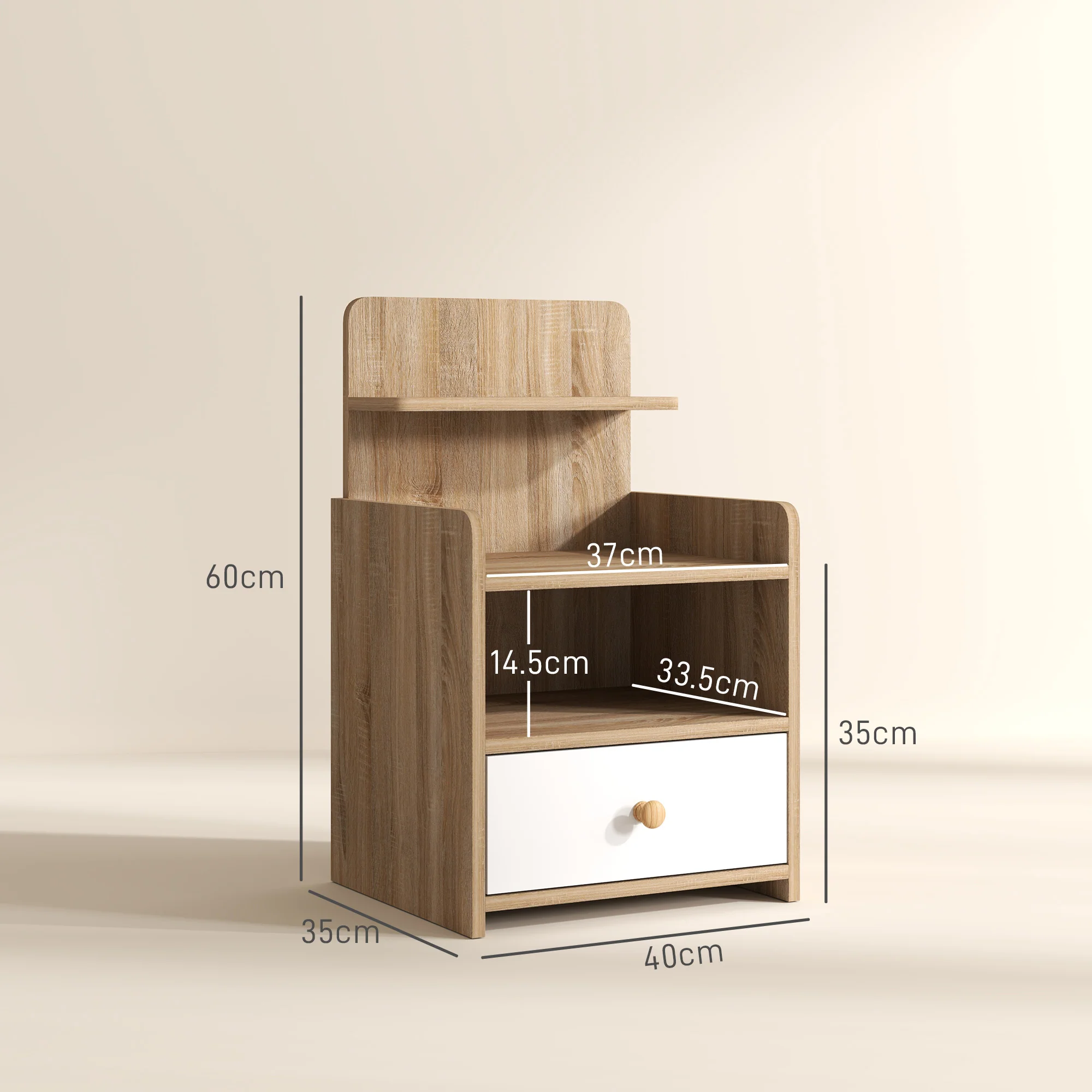 HOMCOM Bedside Table With Drawer For Bedroom, Living Room, Natural Wood Effect - Image 5