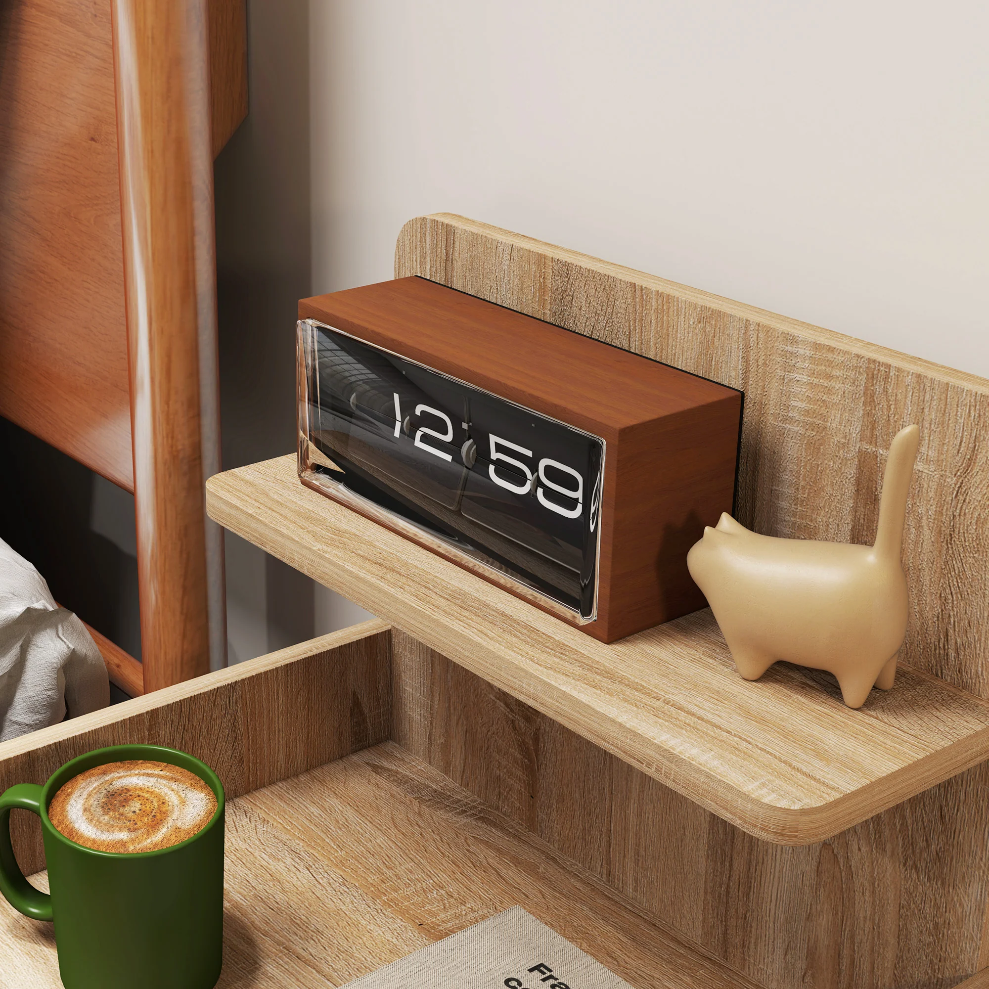 HOMCOM Bedside Table With Drawer For Bedroom, Living Room, Natural Wood Effect - Image 9