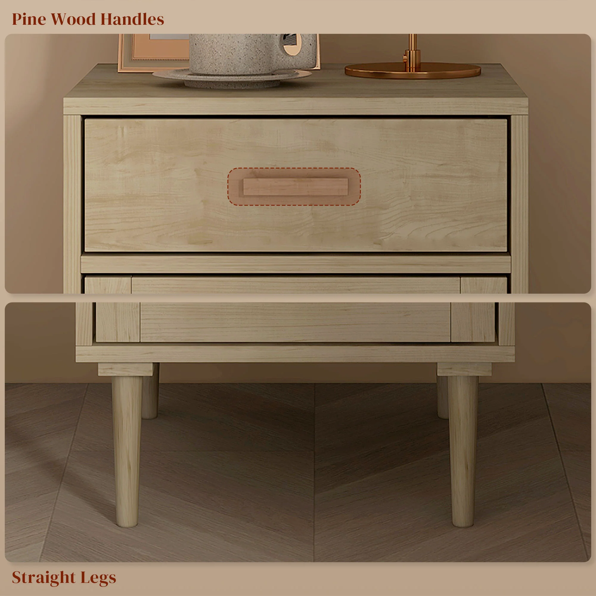 HOMCOM Bedside Table with Rattan Drawer, Cabinet and Adjustable Shelf, Natural - Image 7