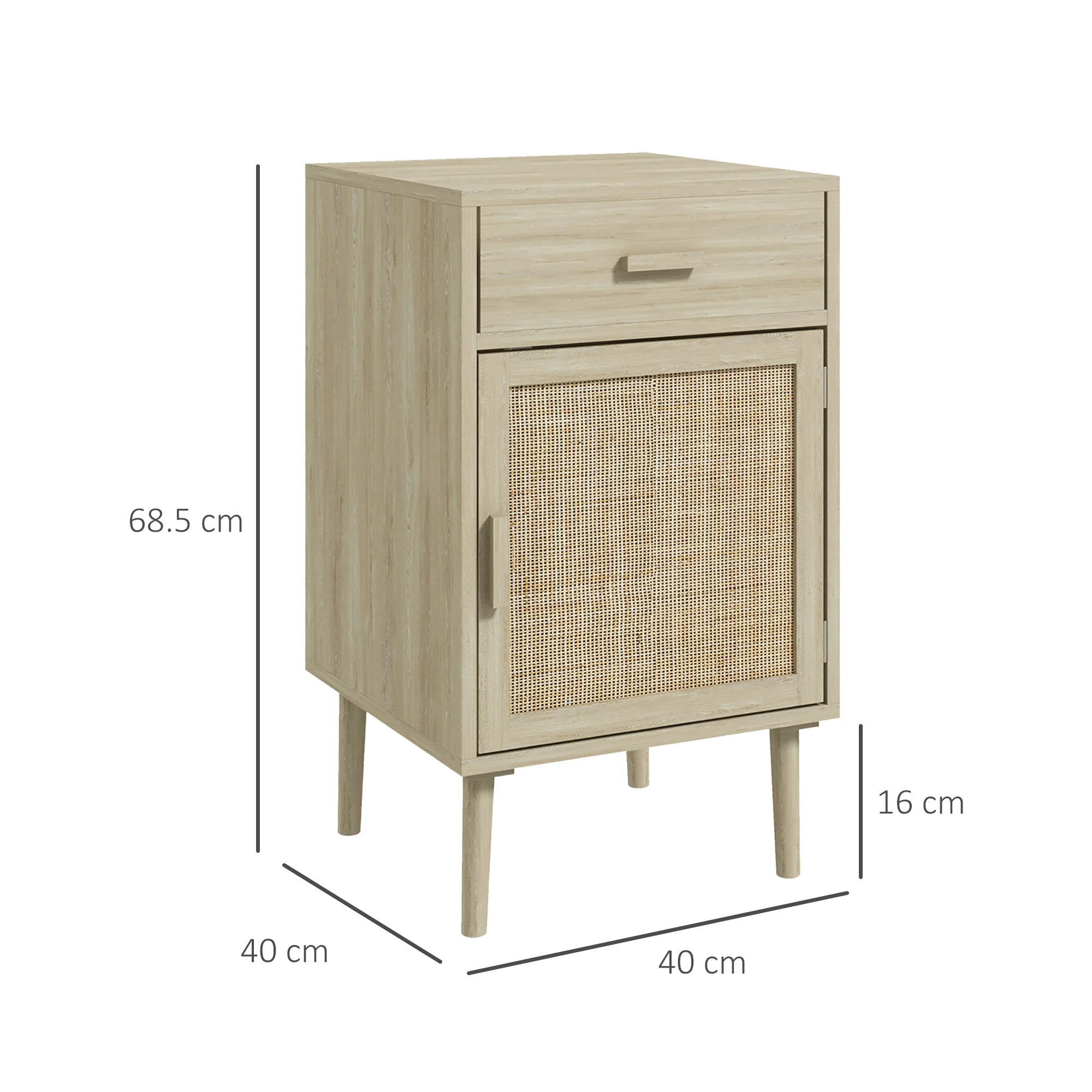 HOMCOM Bedside Tables Set Of 2 With Drawer Cabinet Adjustable Shelf Natural - Image 5