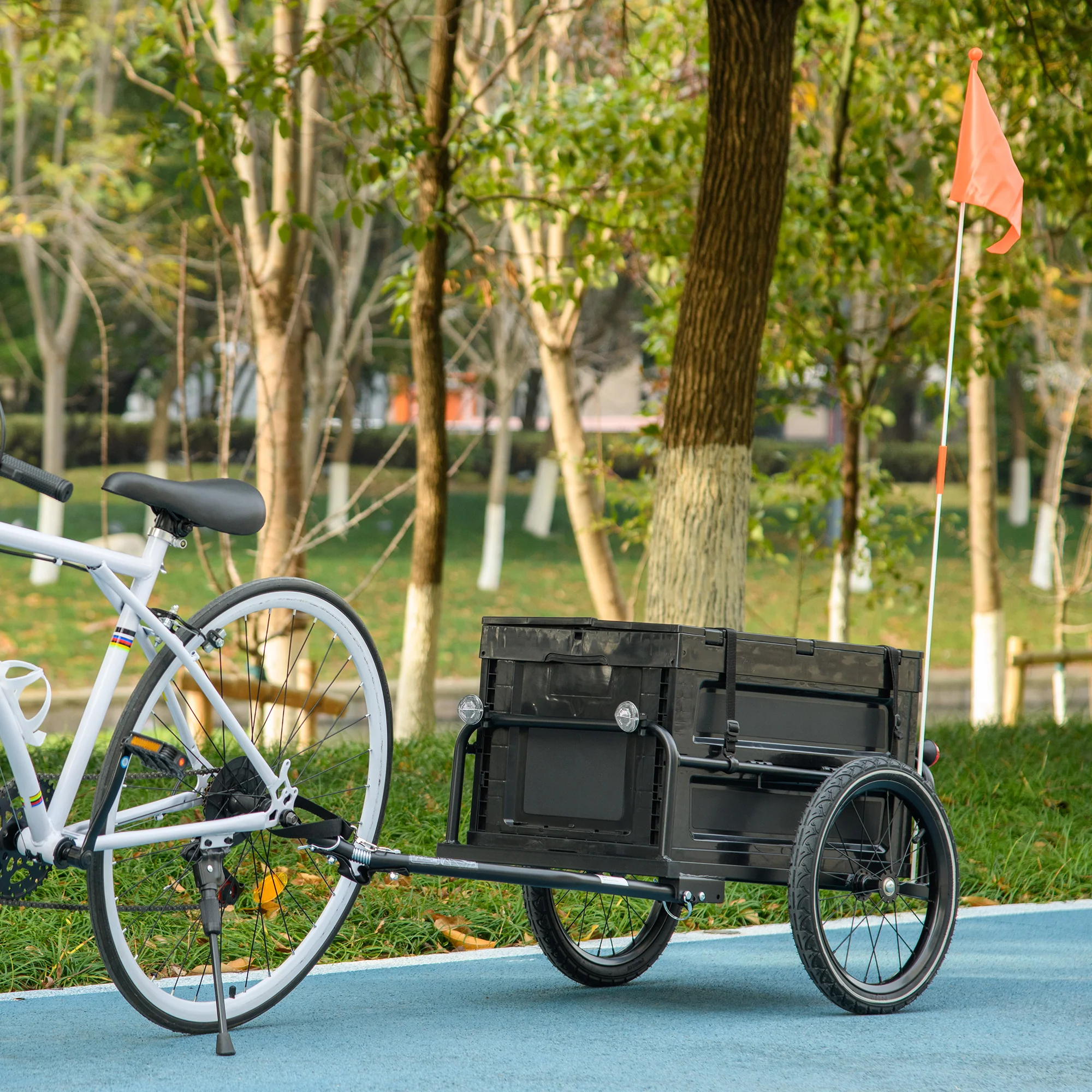 HOMCOM Bicycle Trailer with 65L Foldable Storage Box and Pneumatic Tyres, Blue - Image 11