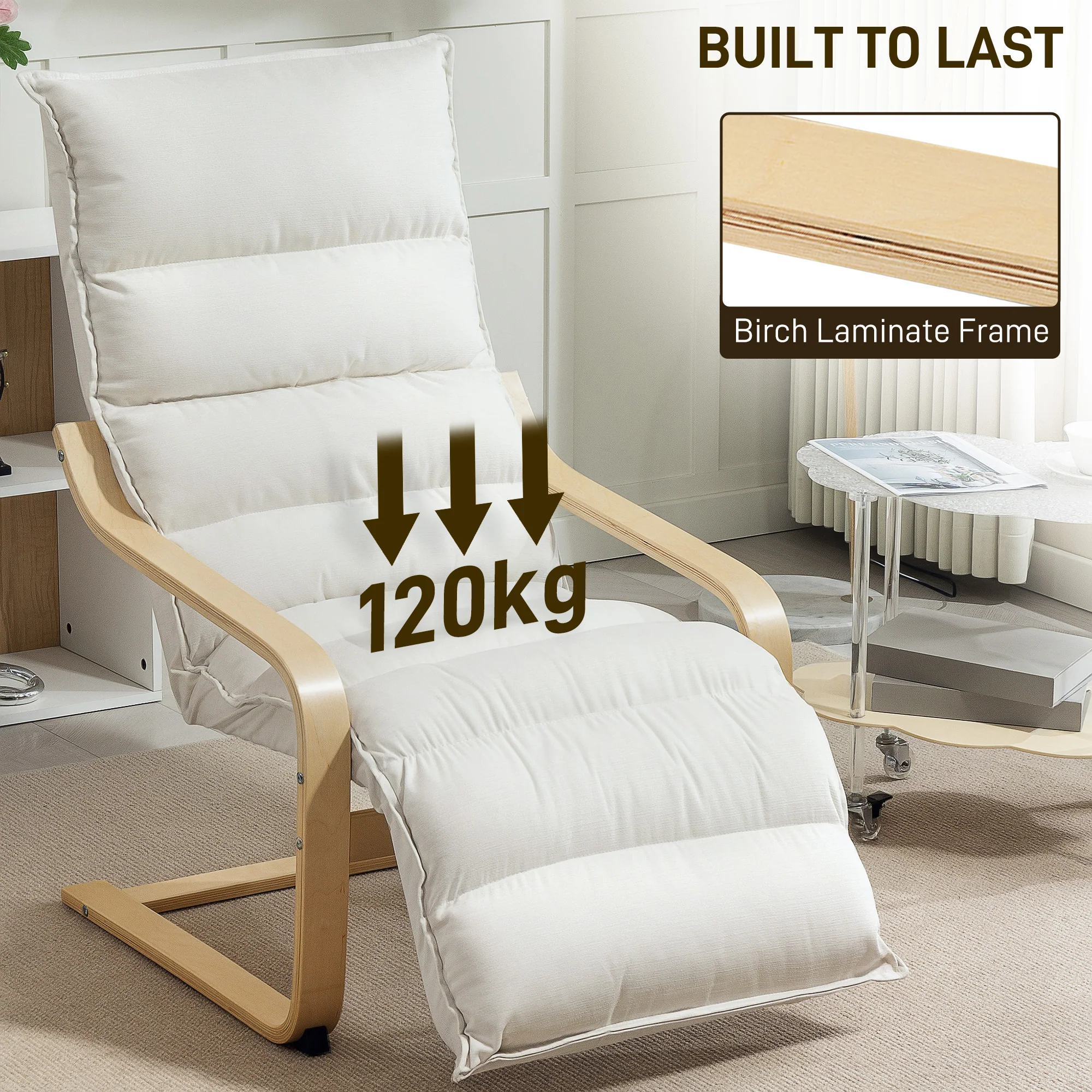 HOMCOM Birch Wood Lounge Chair For Living Room, Bedroom - Image 16