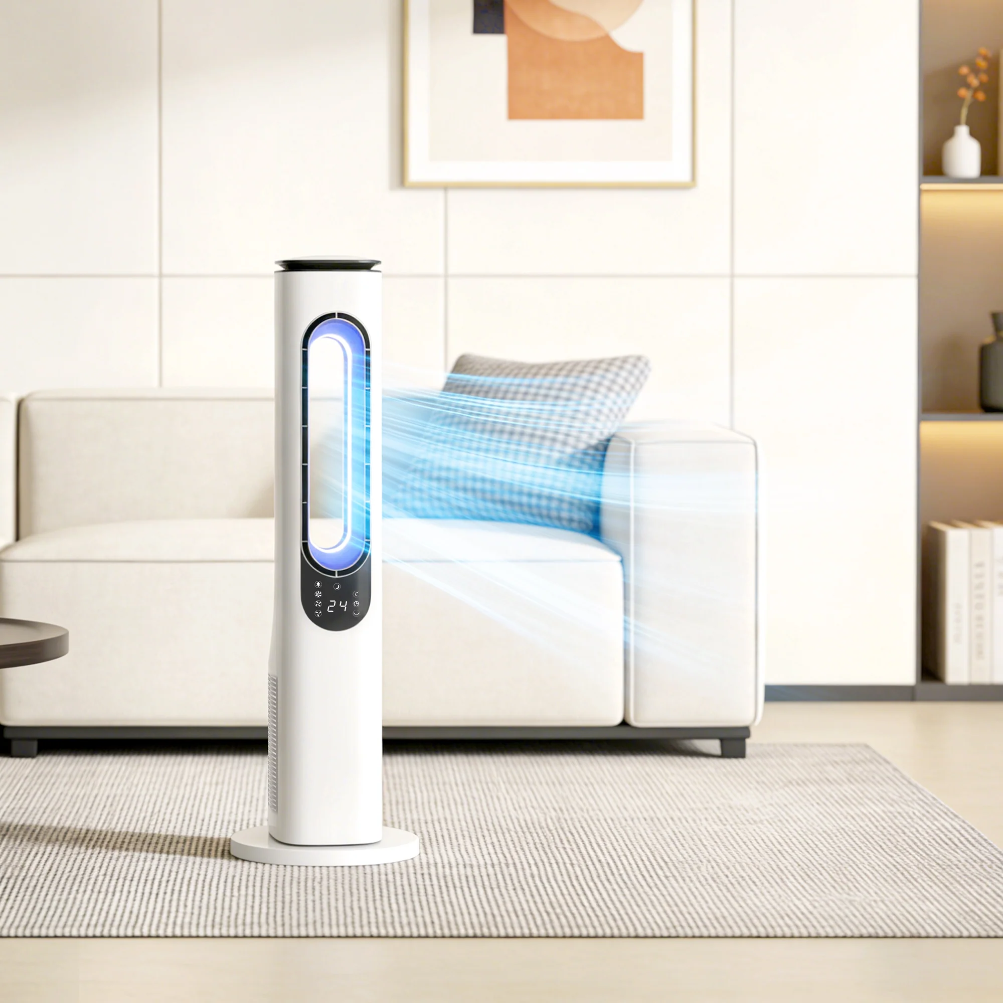 HOMCOM Bladeless Tower Fan, 35dB Standing Cooling Fan With Oscillating - Image 2